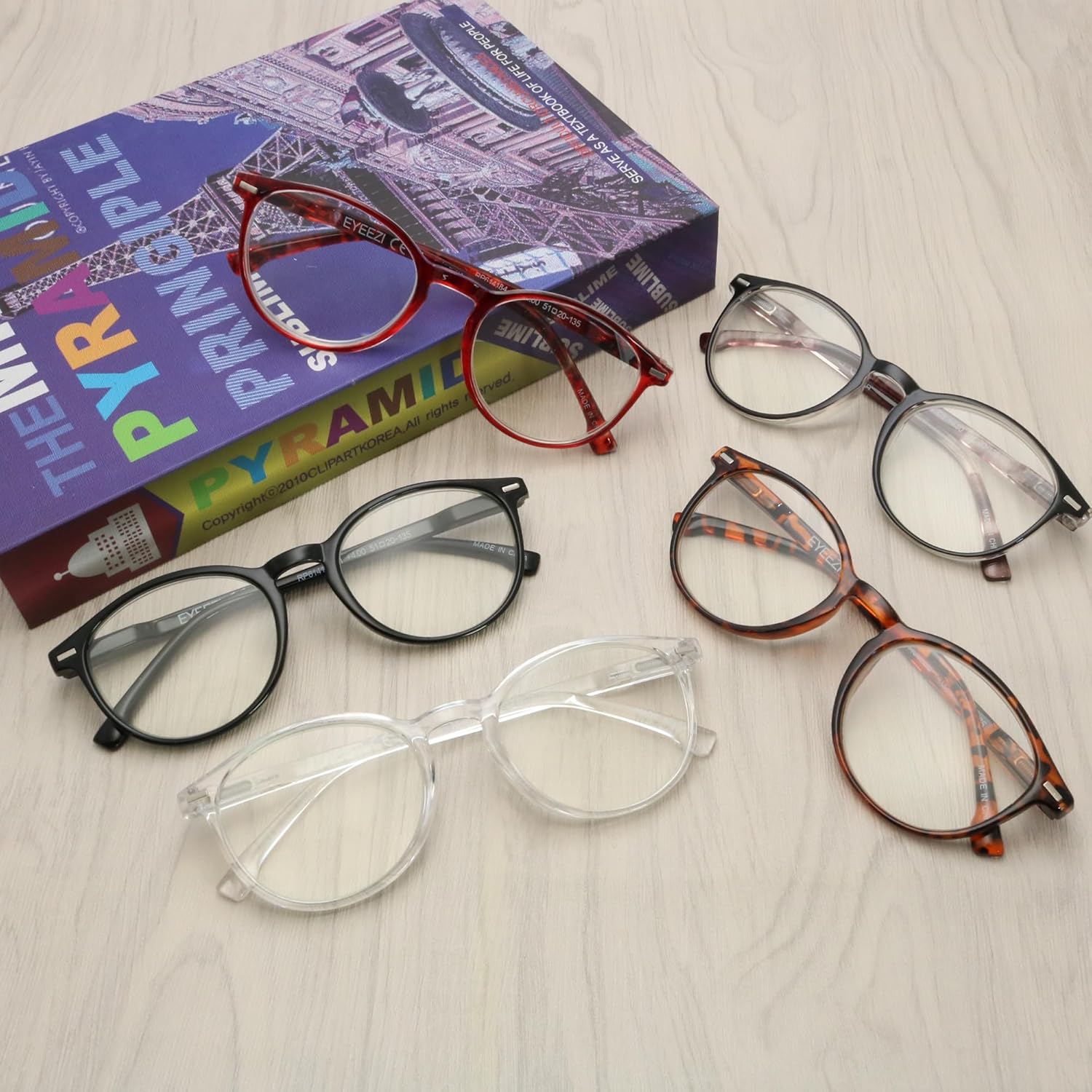 eyeezi Paquete de 5 lentes de lectura con bloqueo de luz azul para mujeres y hombres, bisagra de resorte UV400, lentes redondos para lectura de