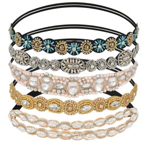 AMCAMI 5 diademas de cuentas con perlas y diamantes de imitación para mujer, bandas para la cabeza con cuentas brillantes, diademas hippie para AMCAMI 5 diademas de cuentas con perlas y diamantes de imitación para mujer, bandas para la cabeza con cuentas brillantes, diademas hippie para