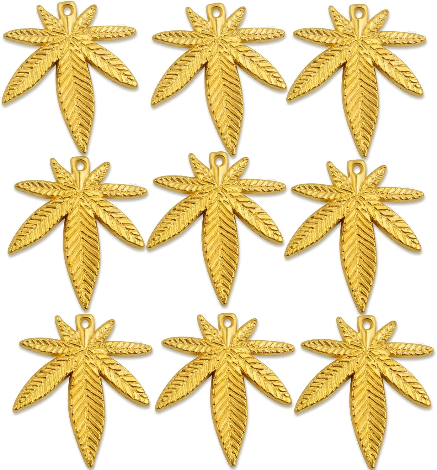 Aylifu 50 dijes de hojas de arce, colgantes de hojas de marihuana, de aleación, para hacer joyas, color dorado