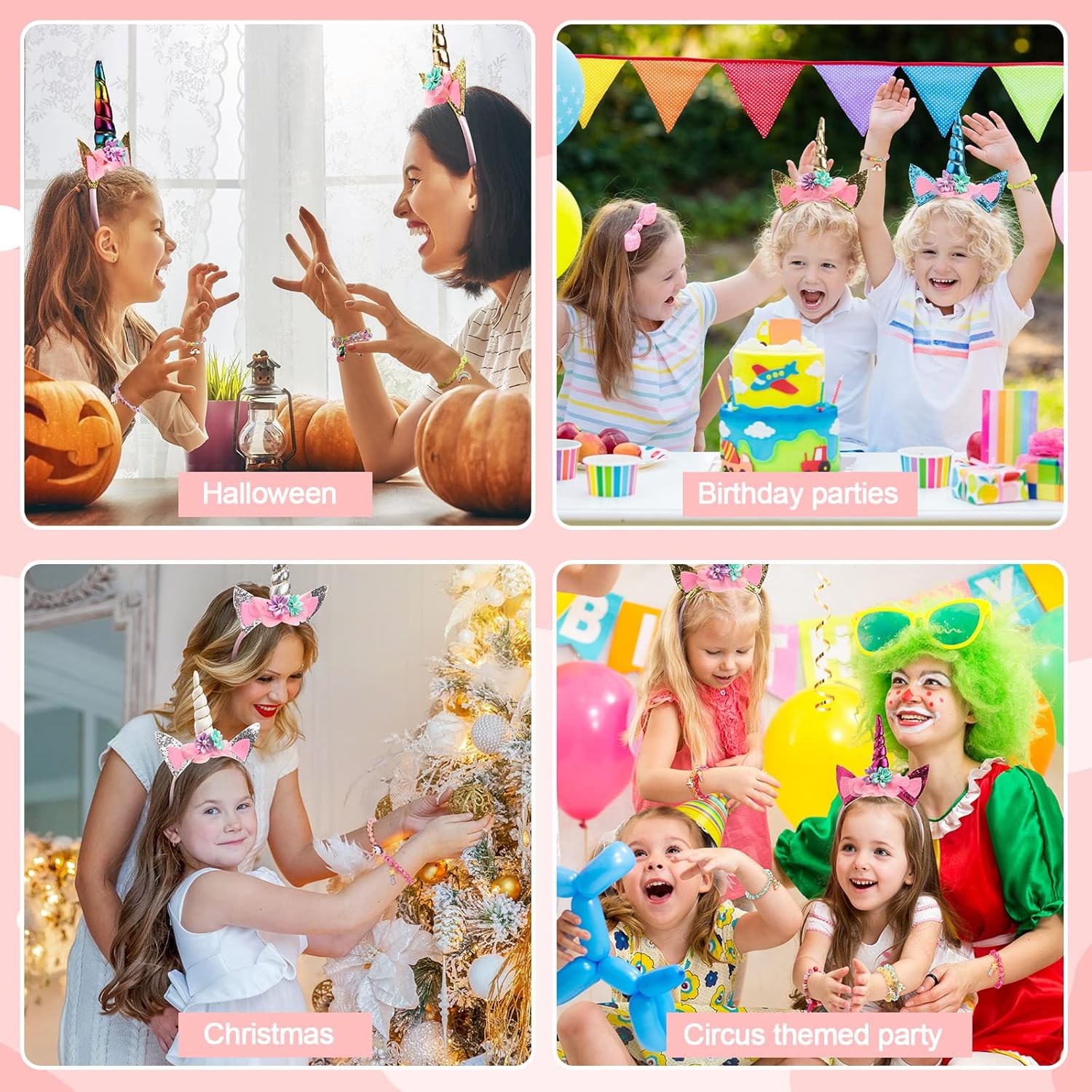 Jexine Los recuerdos de fiesta de unicornio de 18 piezas incluyen 9 diademas de unicornio y 9 pulseras de cuentas de arcoíris de unicornio, diadema