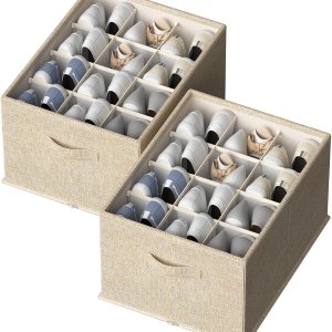 FHSQX Paquete de 2 organizadores de zapatos para armario, organizador de zapatos plegable, se adapta a hasta 24 pares, contenedores de FHSQX Paquete de 2 organizadores de zapatos para armario, organizador de zapatos plegable, se adapta a hasta 24 pares, contenedores de