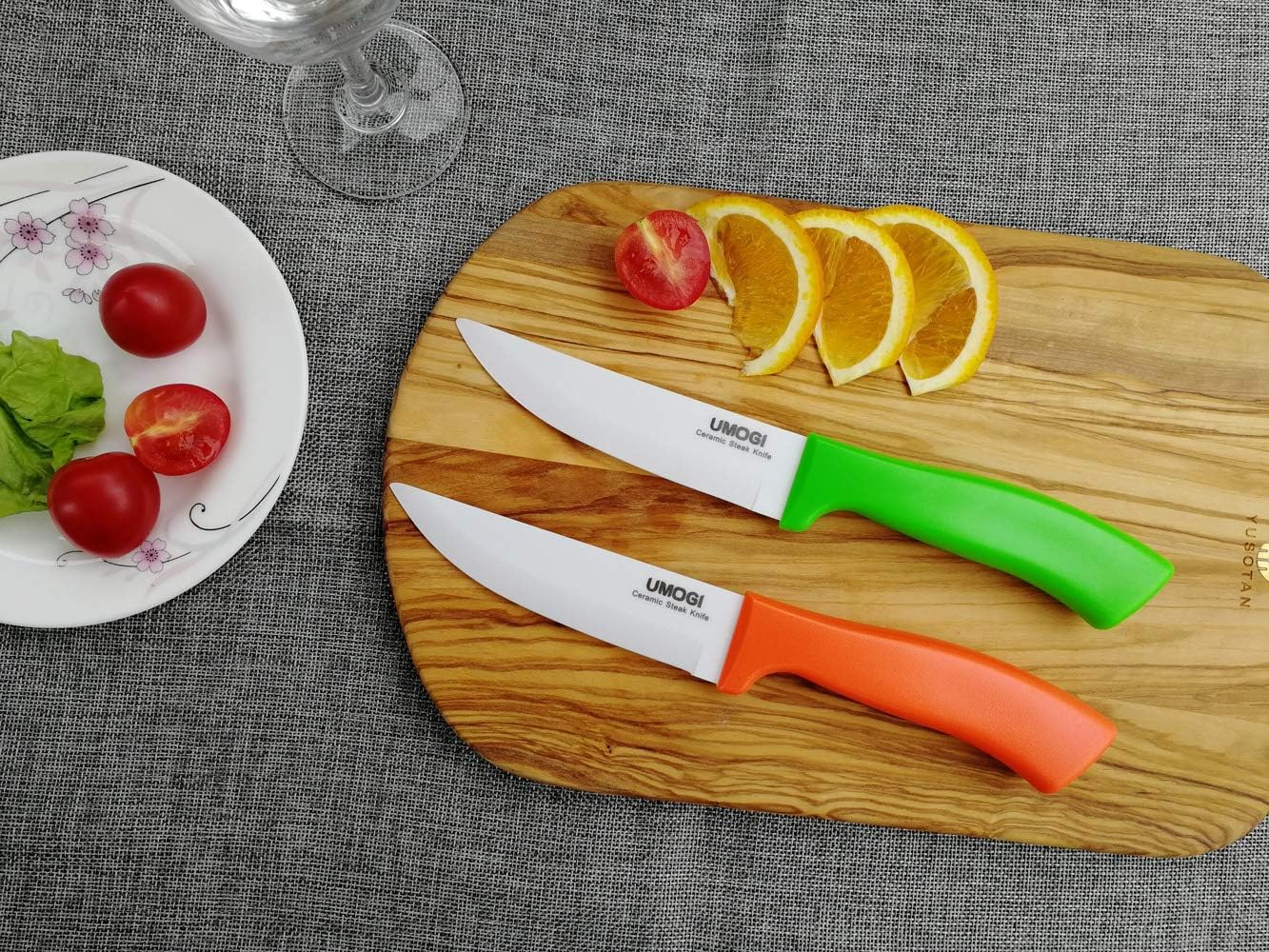 Juego de 4 cuchillos de cerámica para carne con fundas en caja de regalo, cuchillo utilitario de gran tamaño, saludable, resistente a las manchas y