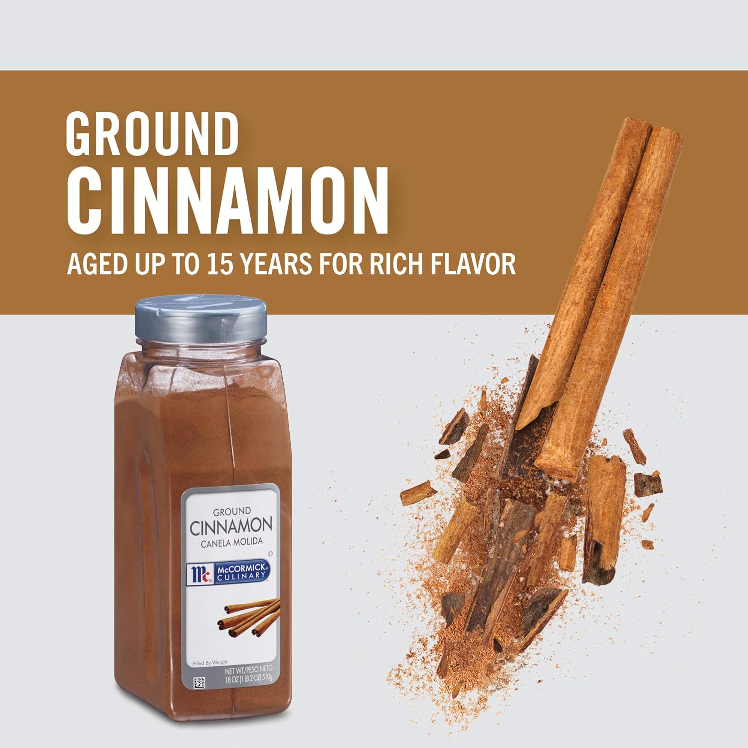 McCormick Culinary Canela molida, 18 onzas (paquete de 6)  Seis recipientes de 18 onzas de canela en polvo molido puro perfecto para uso profesional