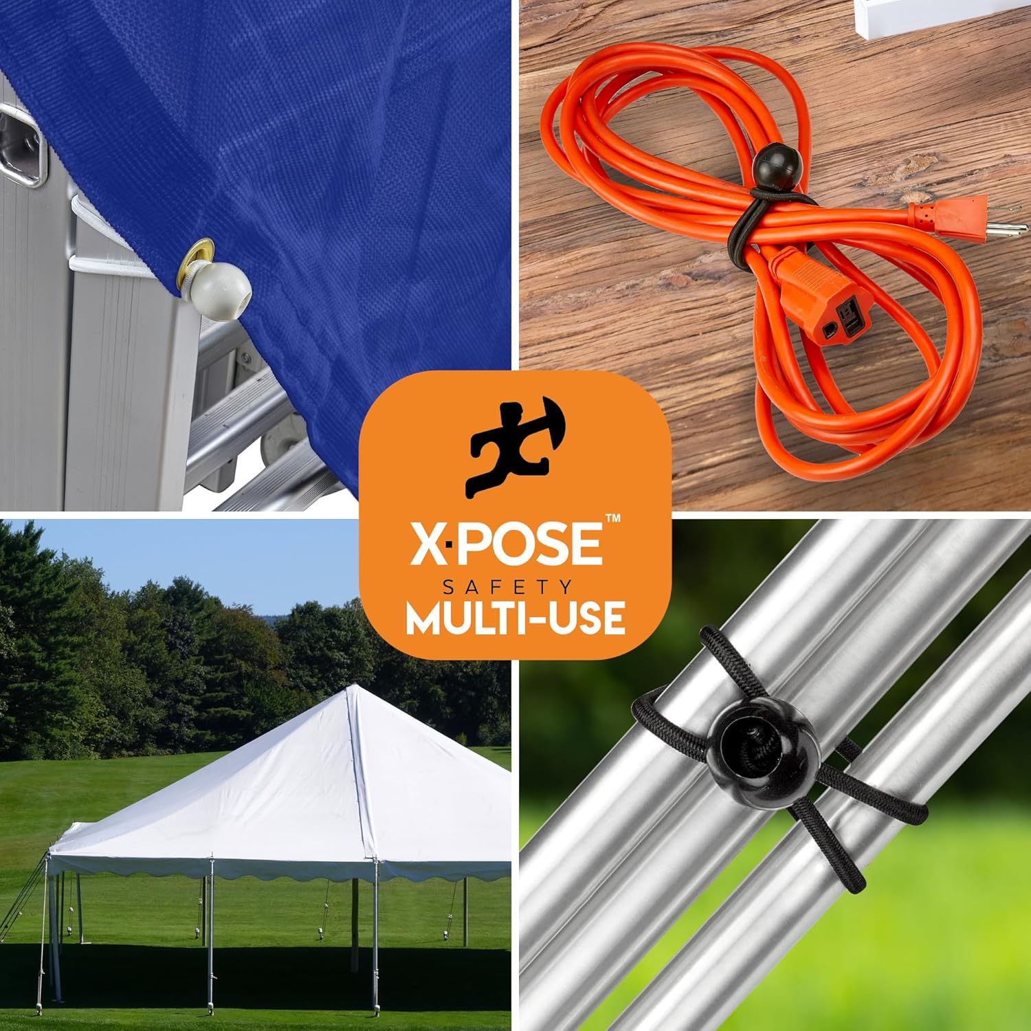 Xpose Safety Cuerdas elásticas de bolas de 6 pulgadas, paquete de 10 cuerdas elásticas resistentes de colores surtidos en blanco y negro con lazos