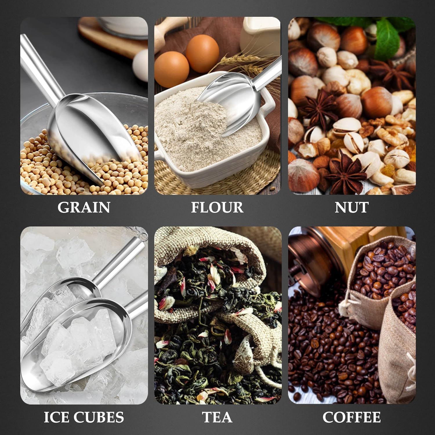 HaWare – Cuchara de hielo de 6 onzas, acero inoxidable, 2 piezas, multiusos, para cubitos de hielo, harina de café, grano, perfecto para cocina,