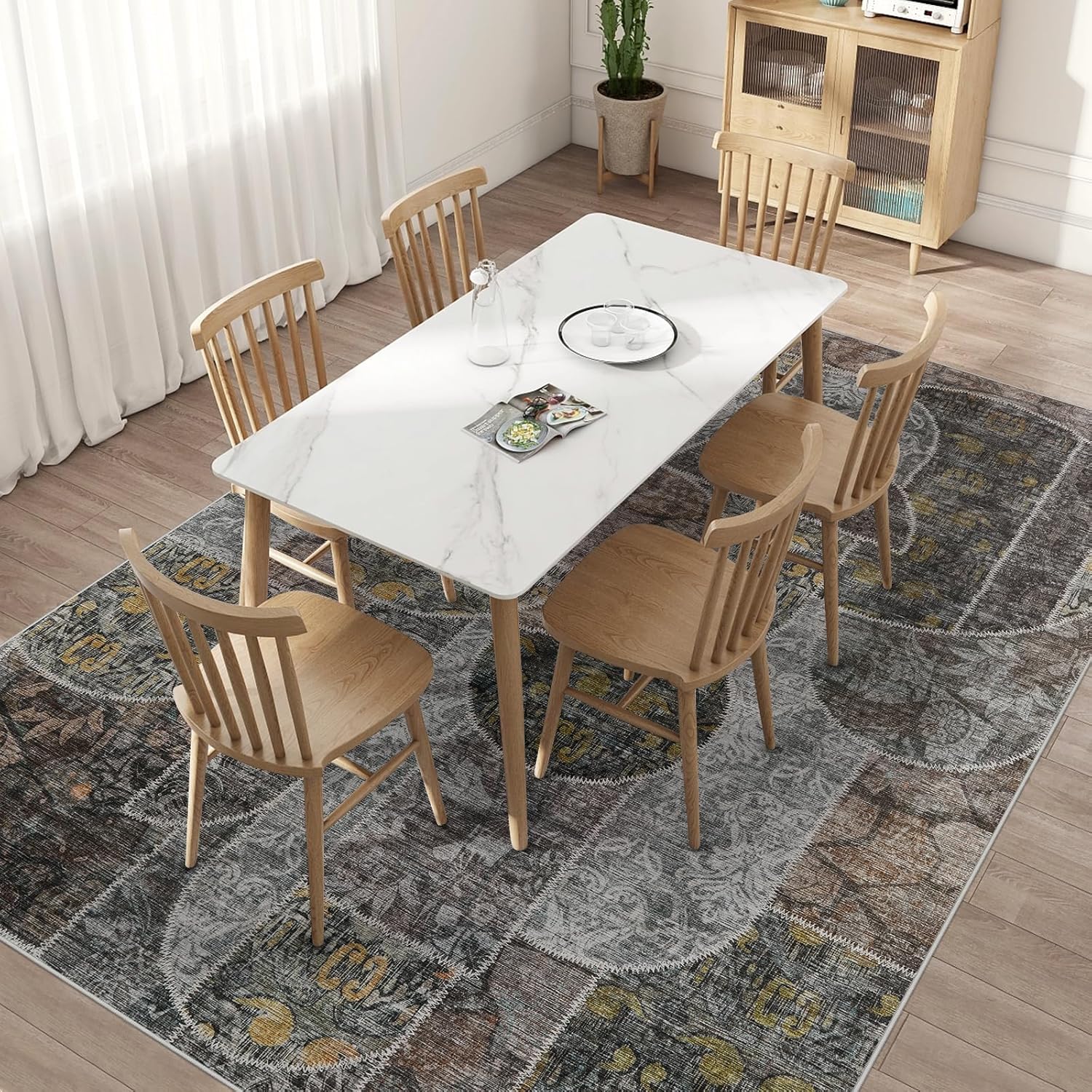 Alfombras de área de 9 x 12 pies para sala de estar, dormitorio, lavable a máquina con respaldo antideslizante de pelo bajo, alfombra suave de área