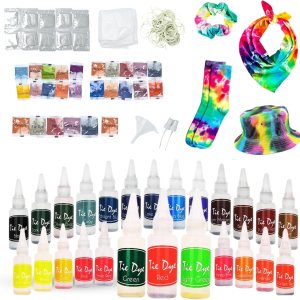 Kit de teñido anudado para niños y adultos, juego de teñido anudado con 26 polvos de teñido anudado, botellas de teñido anudado de 1.2 fl oz, bandas Kit de teñido anudado para niños y adultos, juego de teñido anudado con 26 polvos de teñido anudado, botellas de teñido anudado de 1.2 fl oz, bandas