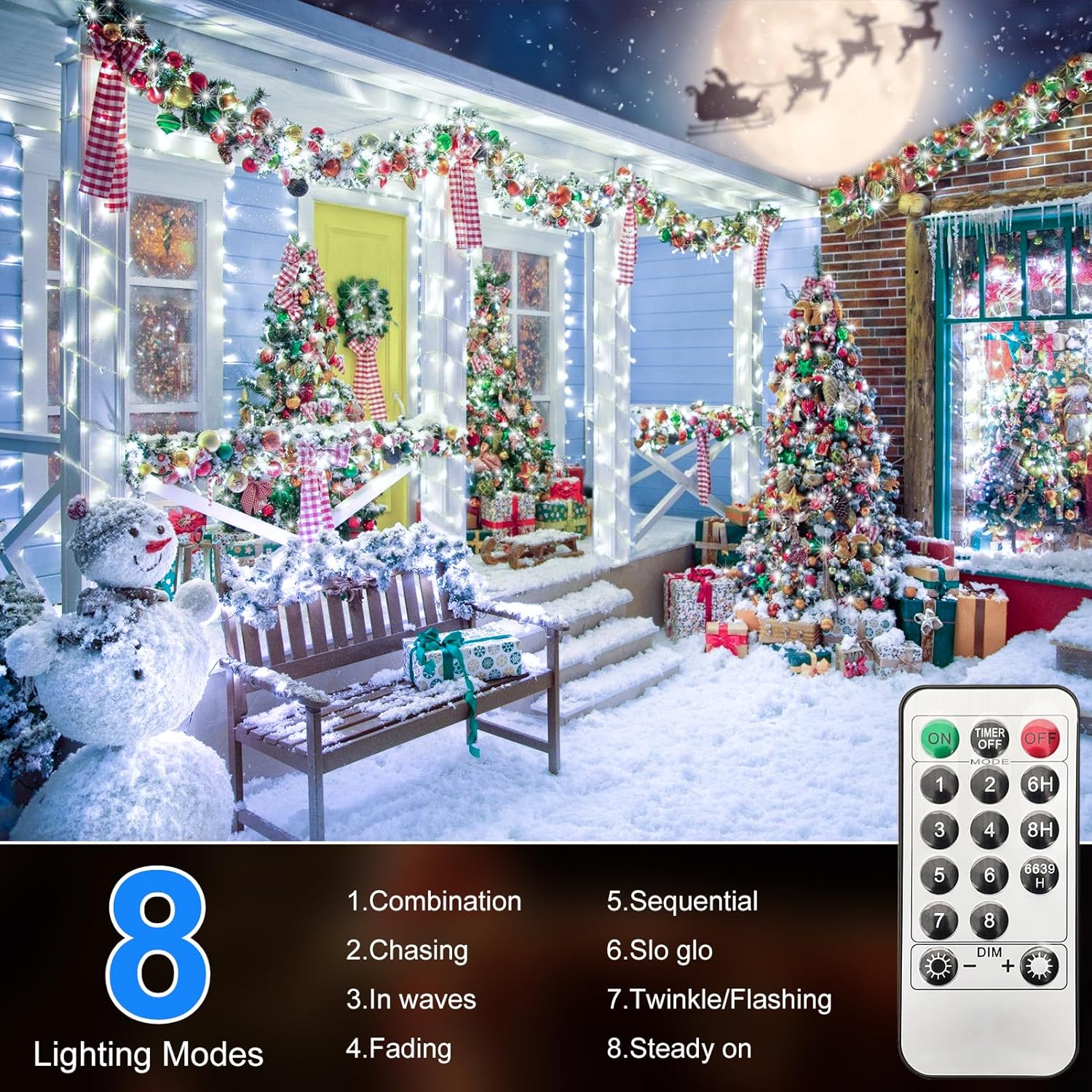 FLVOECN 1200 luces LED de Navidad de 392 pies, decoración al aire libre, 8 modos y temporizador de memoria, luces de Navidad con enchufe remoto,