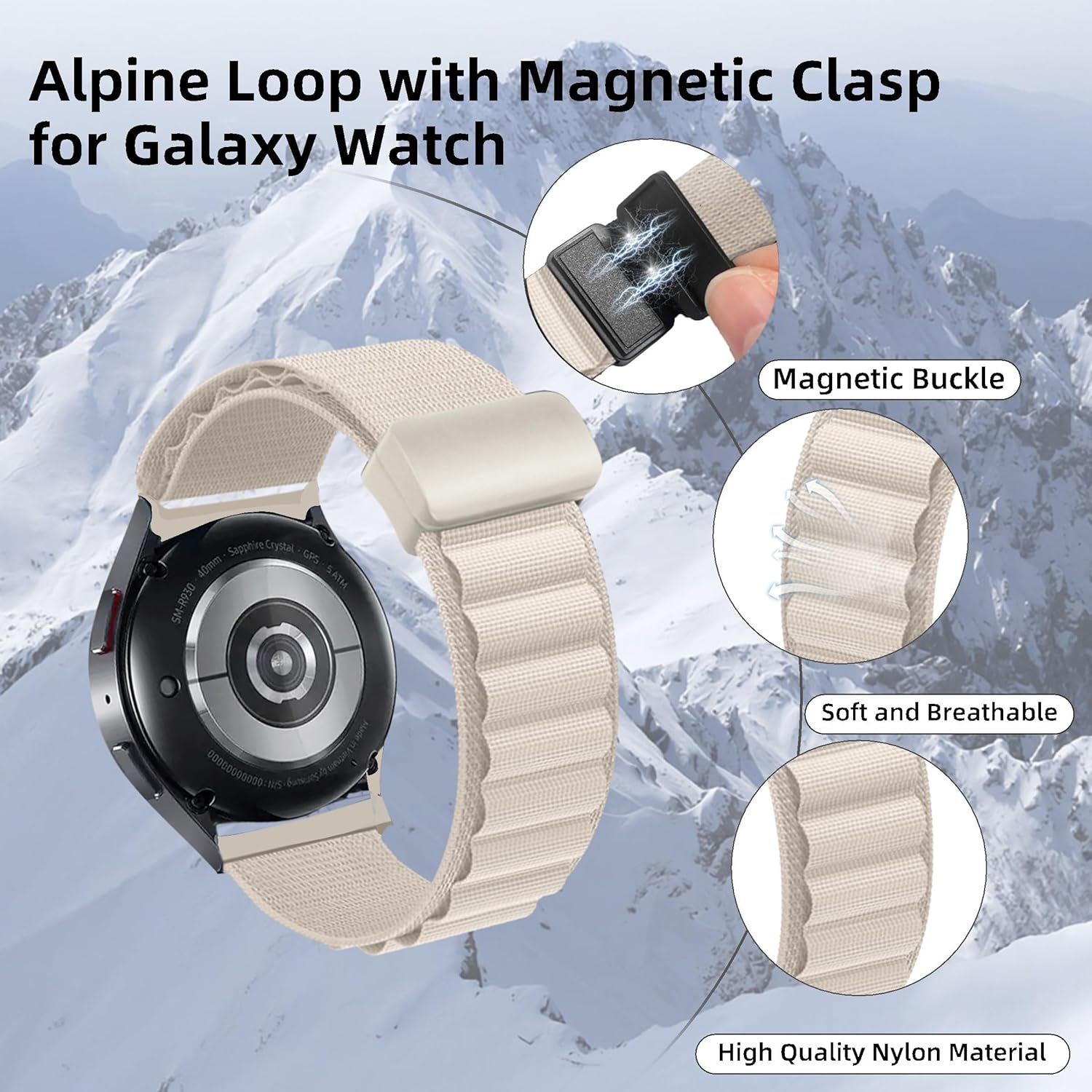 Correa deportiva compatible con Samsung Galaxy Watch 6 Classic de 1.732 pulgadas, 1.654 pulgadas, 1.732 pulgadas, 1.575 pulgadas, correa alpina de