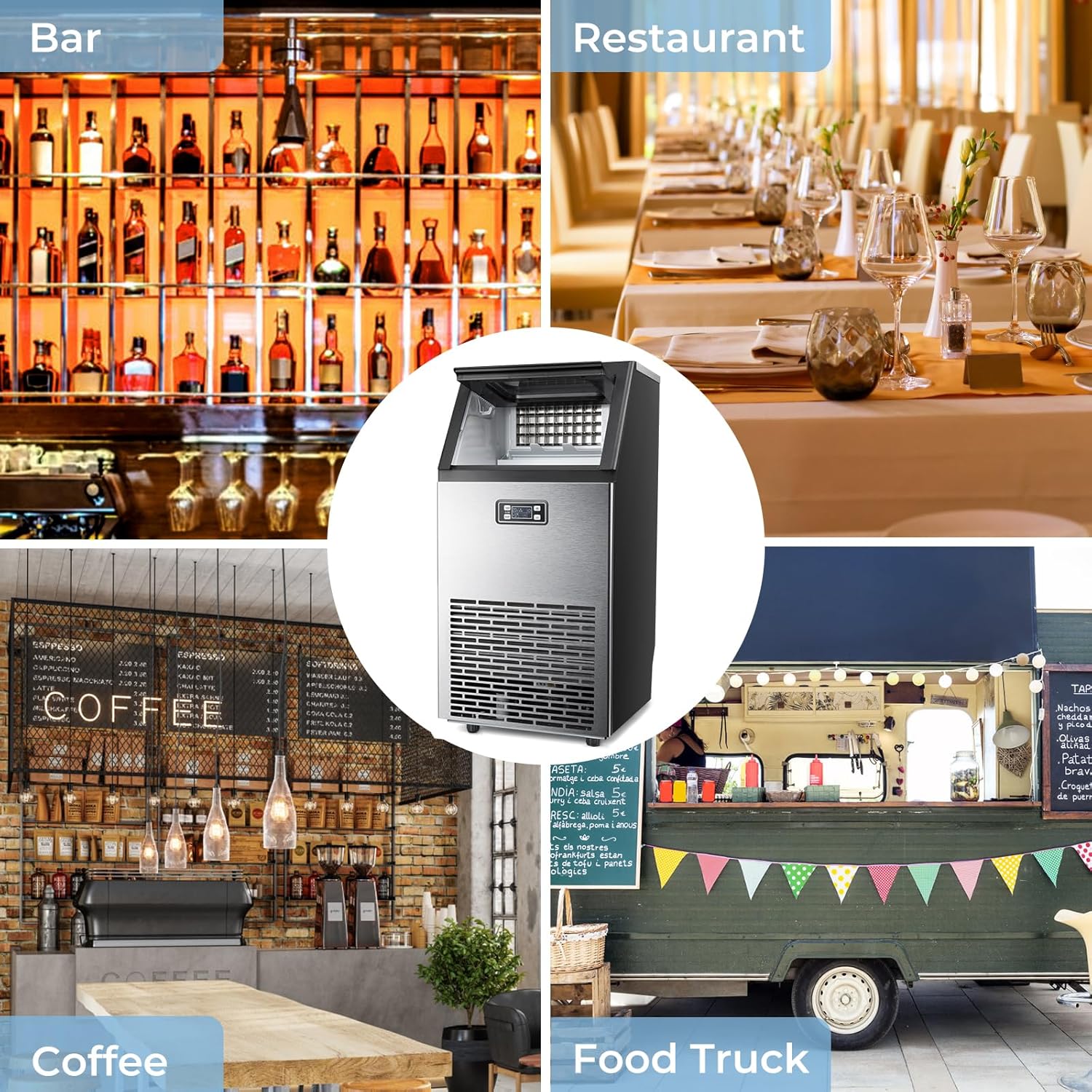 ZAFRO Máquina comercial para hacer hielo, máquina de hielo debajo del mostrador, 100 libras24 horas con cubo de hielo de 33 libras, máquina de hielo