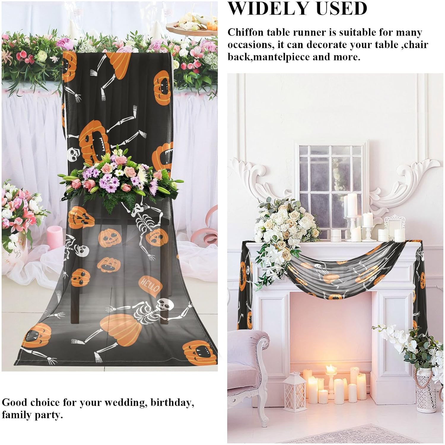 Funny Skeletons Pumpkins Table Runner Fall Table Decor for Desk Decor Halloween Table Runner 108 Inches Long