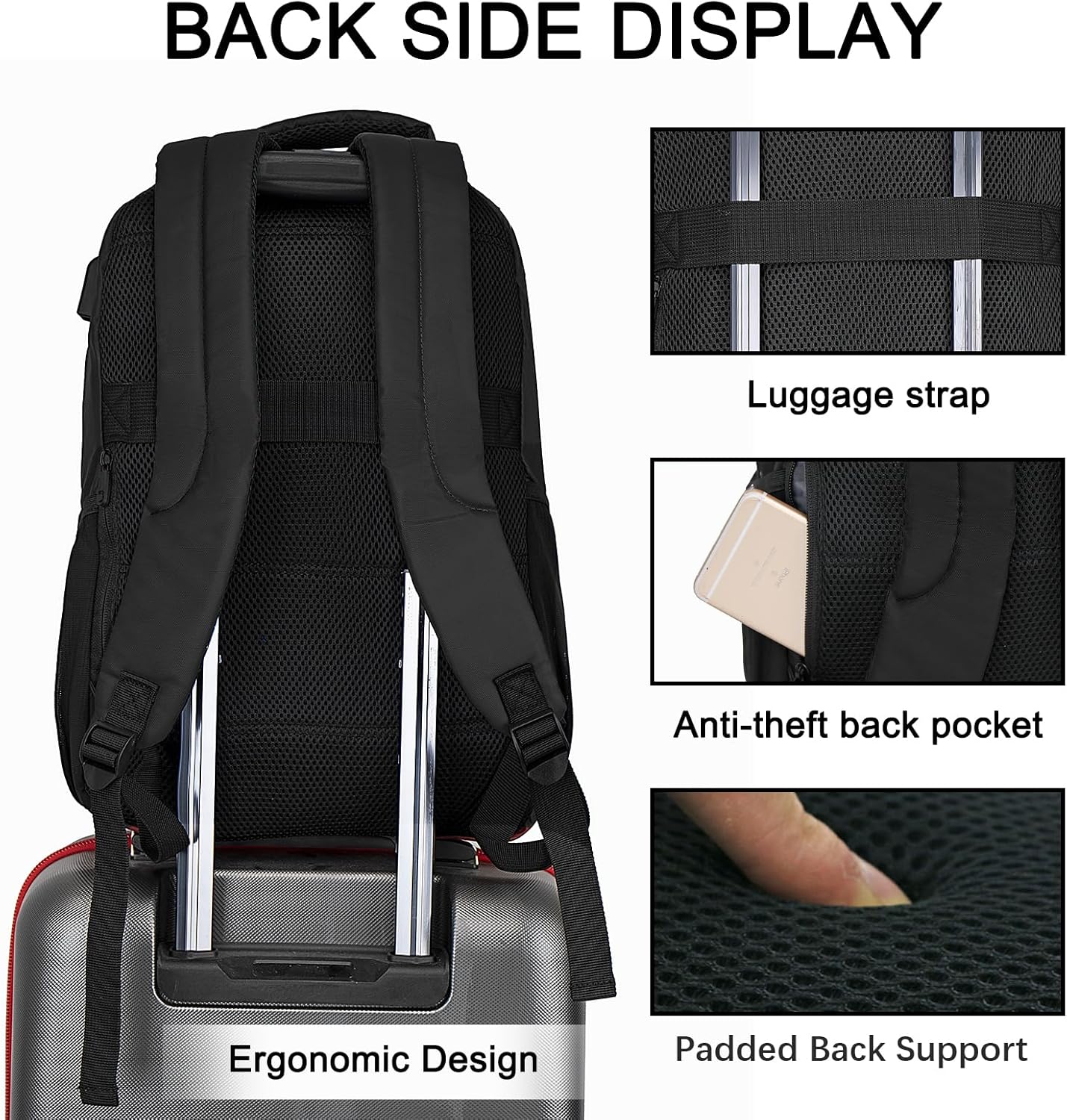 Goloni Mochila ligera e informal para laptop, bolsa de viaje clásica de mano, con puerto de carga USB para hombres y mujeres, Negro -, Classic