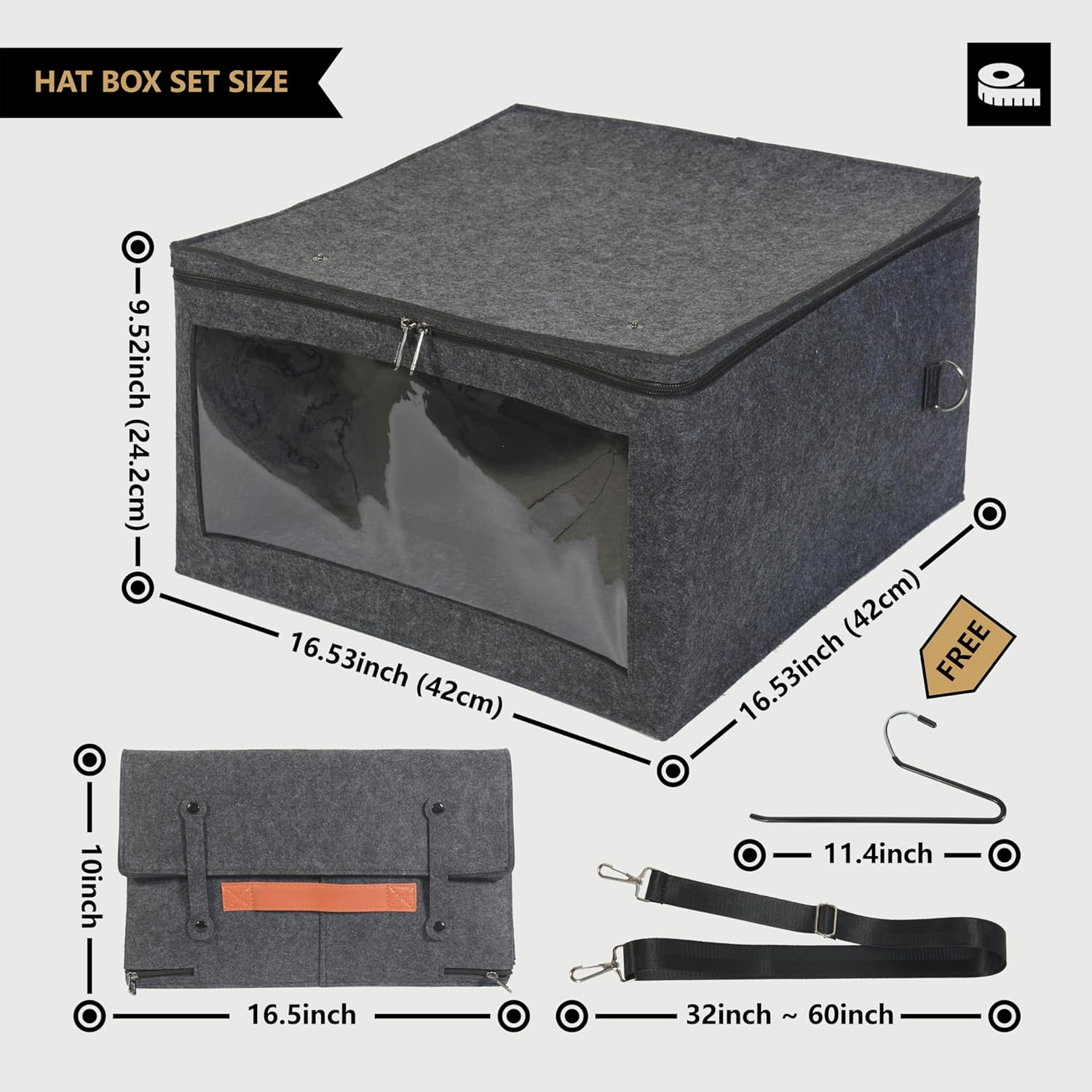 Caja de almacenamiento de sombreros para sombrero de vaquero, funda de almacenamiento cuadrada plegable de ala ancha de viaje, organizador de