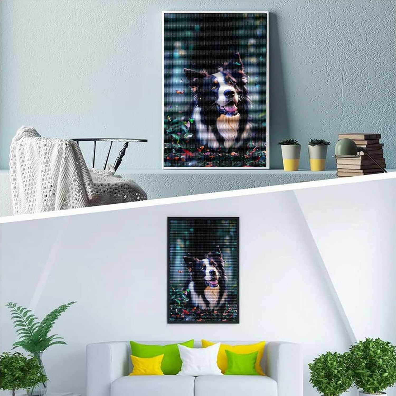 Noche Kits de pintura de diamantes de mariposa y pastor, divertido arte de perro, punto de cruz, diamante redondo 5D, para principiantes, producción