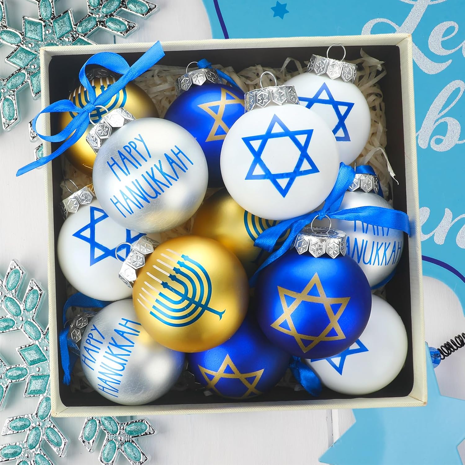 Tioncy 16 adornos de bola de Hanukkah, decoraciones judías de Janucá, juego de adornos de estrella de David, adornos decorativos de Janucá, bolas