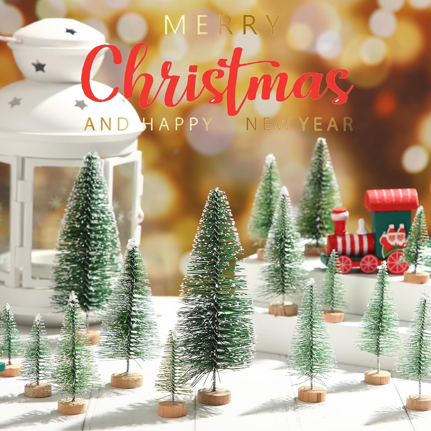 60 piezas de mini árbol de Navidad artificiales de sisal para árboles de nieve, cepillos para botellas, árboles de Navidad, adornos de pinos con