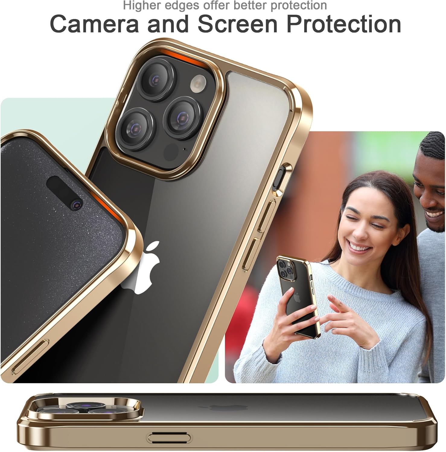 Foluu Funda ultradelgada para iPhone 15 Pro de 6.1 pulgadas con protector de pantalla de vidrio templado y protector de lente de cámara, chapado