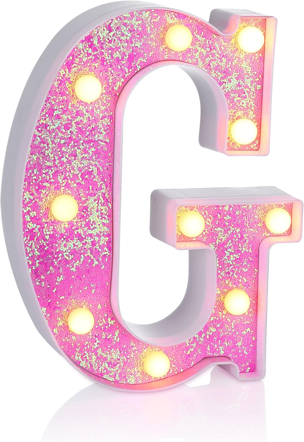 Foaky Letrero con luces LED, letras rosadas con purpurina, letras del alfabeto, letreros para luz nocturna, bodas, fiestas de cumpleaños, lámpara de