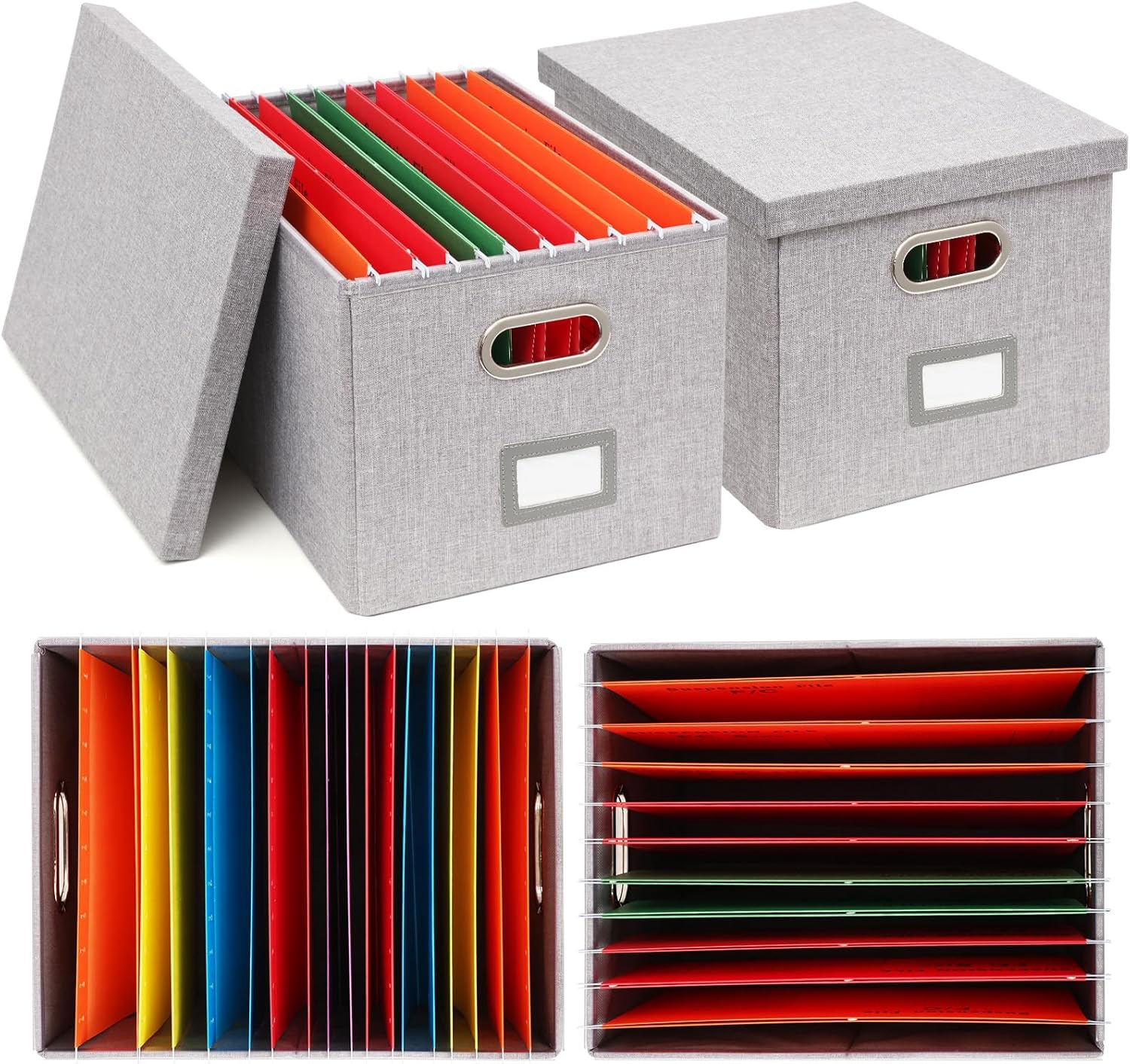 Amylove Caja organizadora de almacenamiento de archivos de 2 piezas para cartas legales plegables de lino, archivadores de archivos, almacenamiento