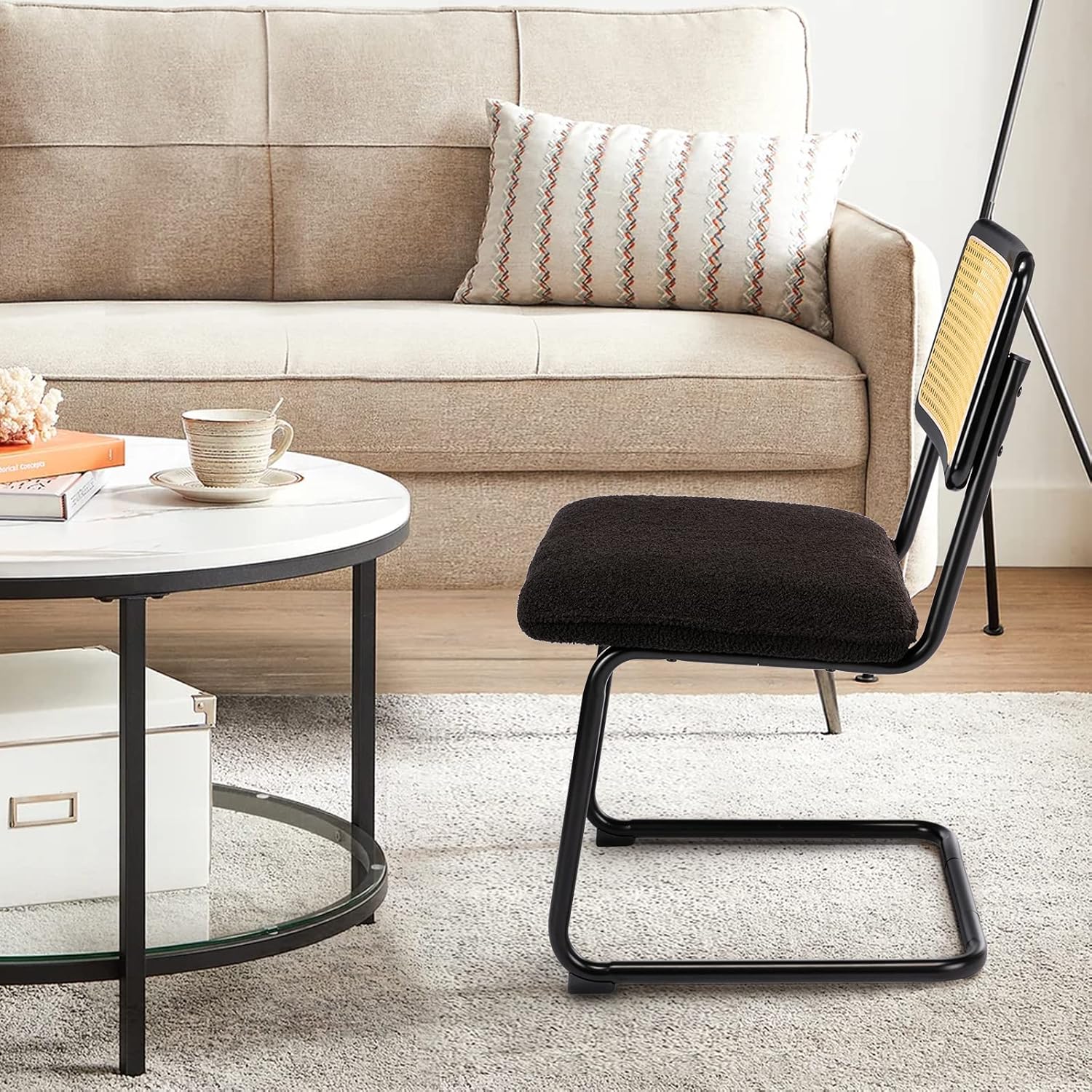Sillas de comedor modernas de mediados de siglo, sillas laterales de cocina con asiento tapizado y patas cromadas de metal, sillas de comedor de