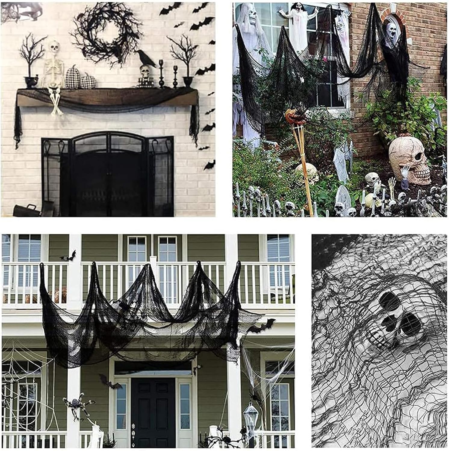 Paquete de 4 paños espeluznantes de Halloween, tela espeluznante de gasa espeluznante, 30 x 120 pulgadas, tela espeluznante, decoración para casas