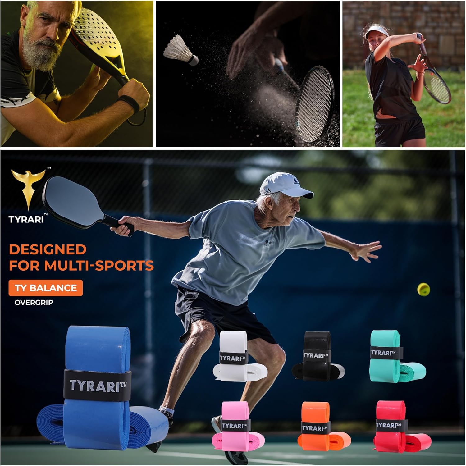 TYRARI Ty Balance Overgrip – Paquete de 4  Supreme Tackiness absorción equilibrada, ultra duradero, súper suave, agarre premium para tenis,