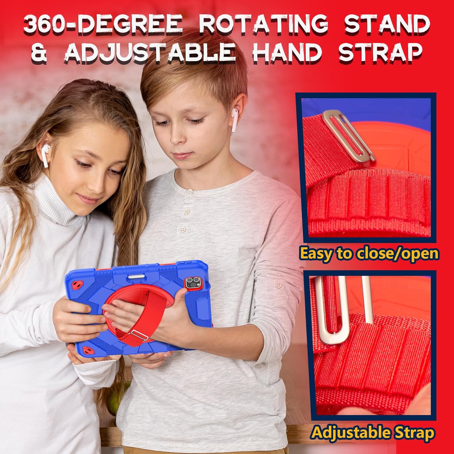 SEYMAC Funda para iPad Air de 54 generación de 10.9 pulgadas, protección duradera y resistente con protector de pantalla, soporte giratorio