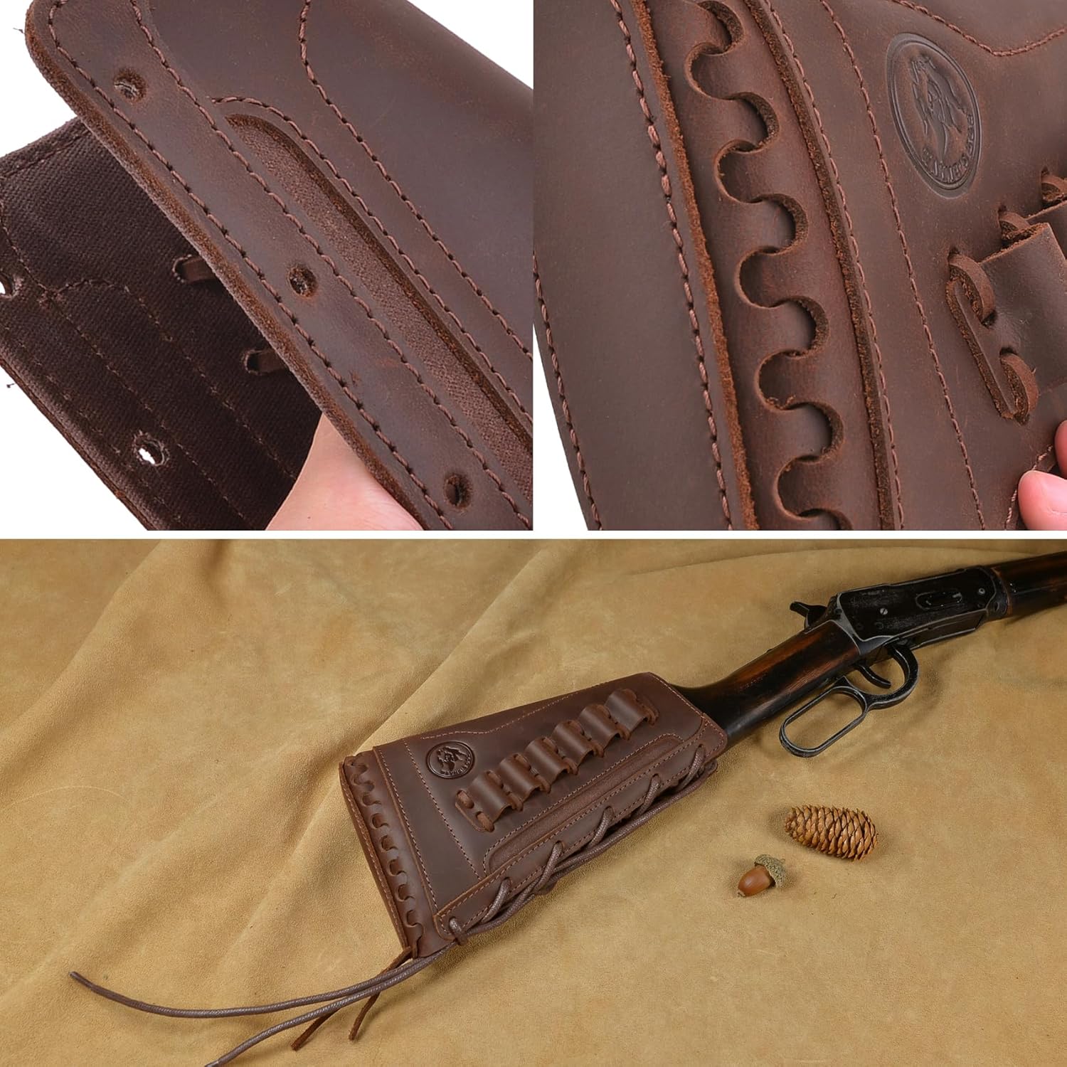 Soporte de cartucho de carcasa para rifle de cuero, almohadilla a tope de pistola para 30-30 .357 .22LR 410GA 45-70 44mag