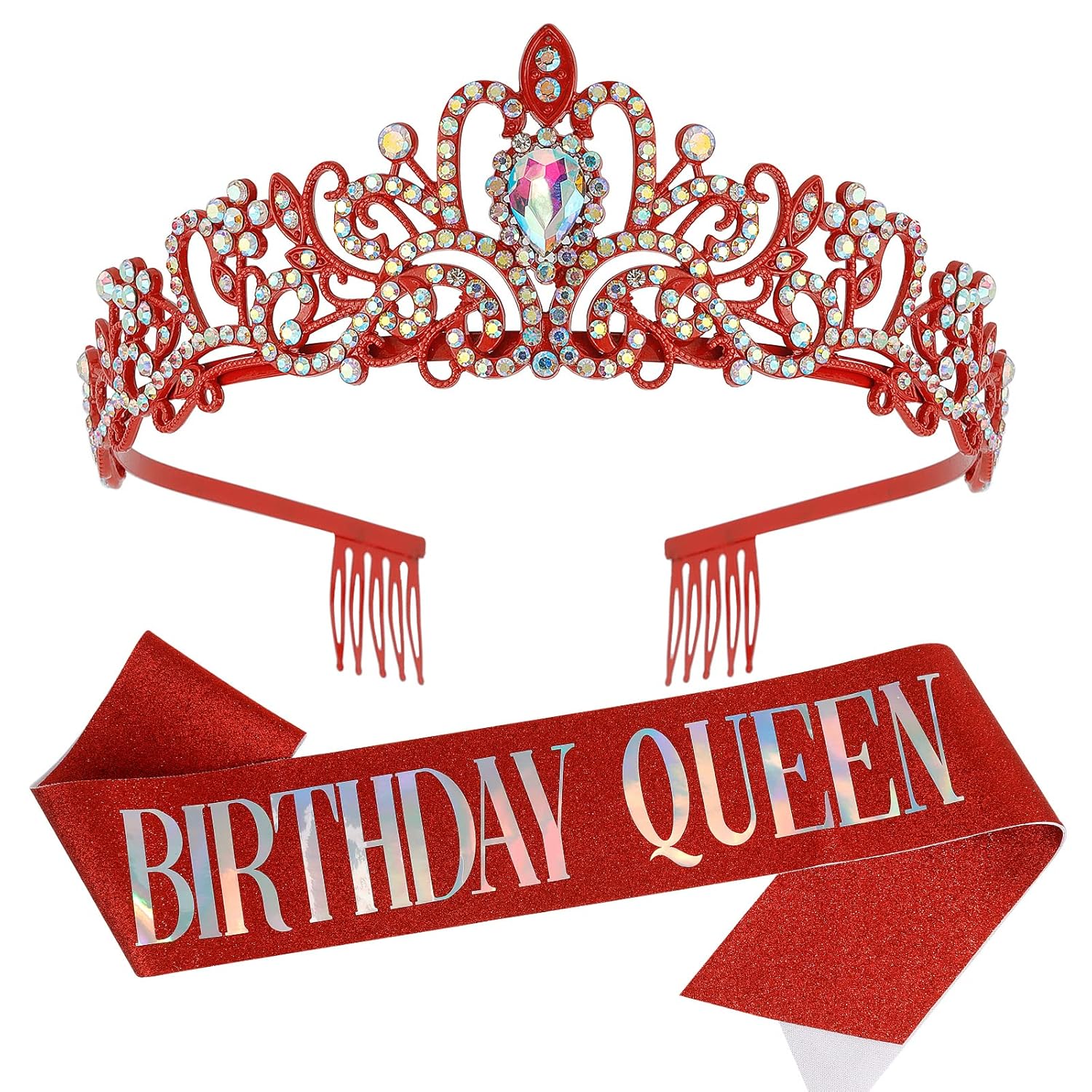Juego de tiara y tiara de cristal para mujer, diseño de “Birthday Queen”, tiara y coronas para mujer, regalo de cumpleaños de COCIDE para niña, kit