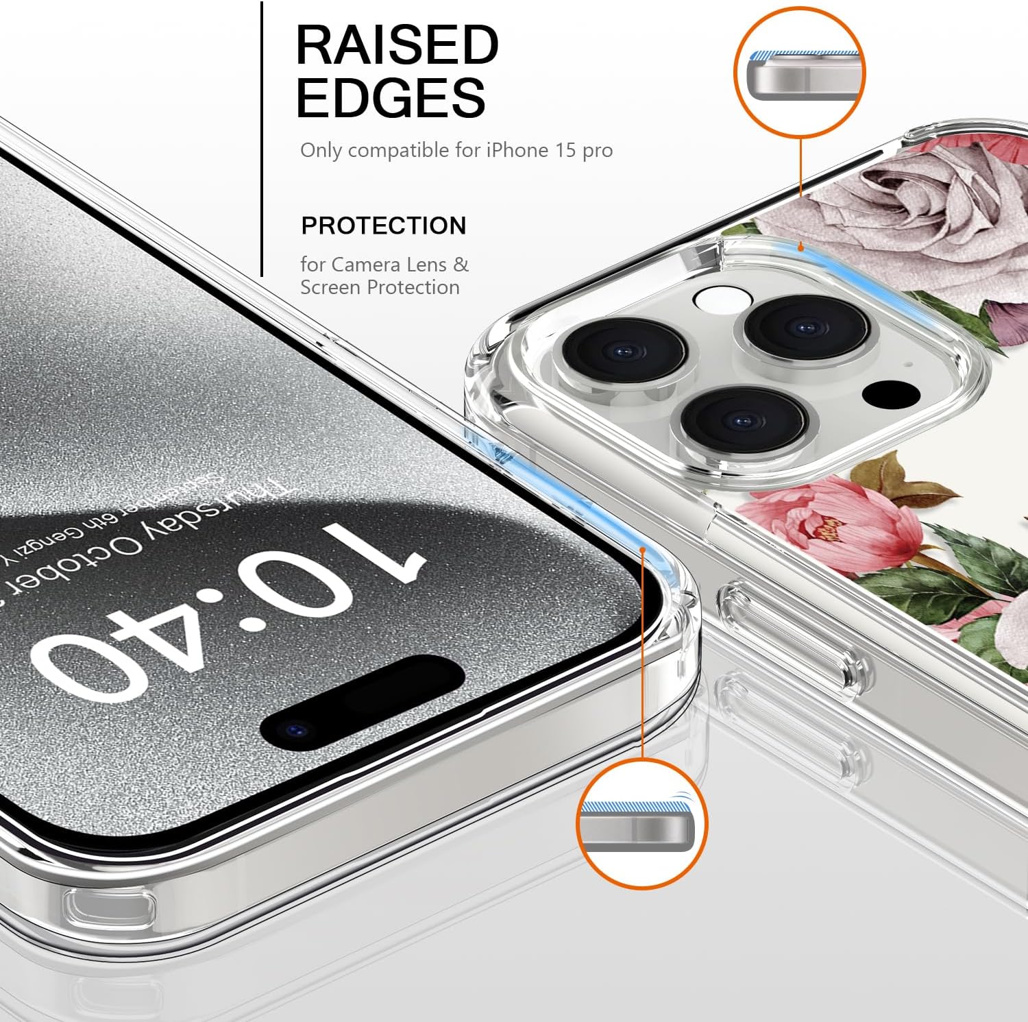 bicol Funda compatible con iPhone 15 Pro, funda transparente con diseños de moda para niñas y mujeres, ajuste delgado, a prueba de golpes, funda