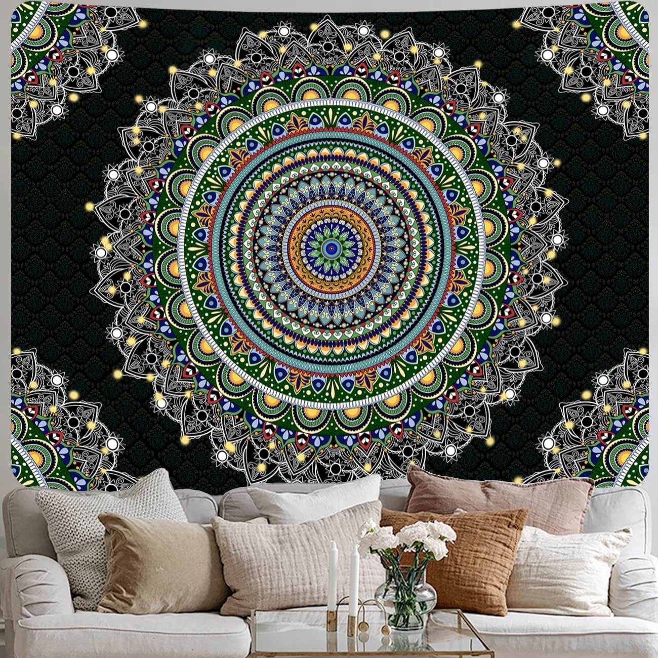 vavalad Tapiz Mandala, tapices estéticos florales, tapiz bohemio de lujo, decoración para colgar en la pared para dormitorio, sala de estar,
