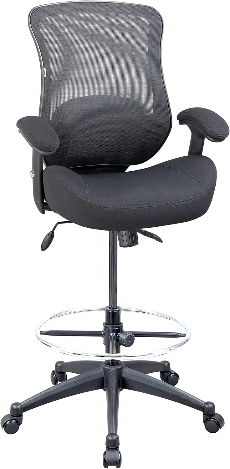 LONGBOSS Silla de redacción de malla para computadora, silla de oficina alta de pie con almohada de apoyo lumbar, reposabrazos ajustable en altura y