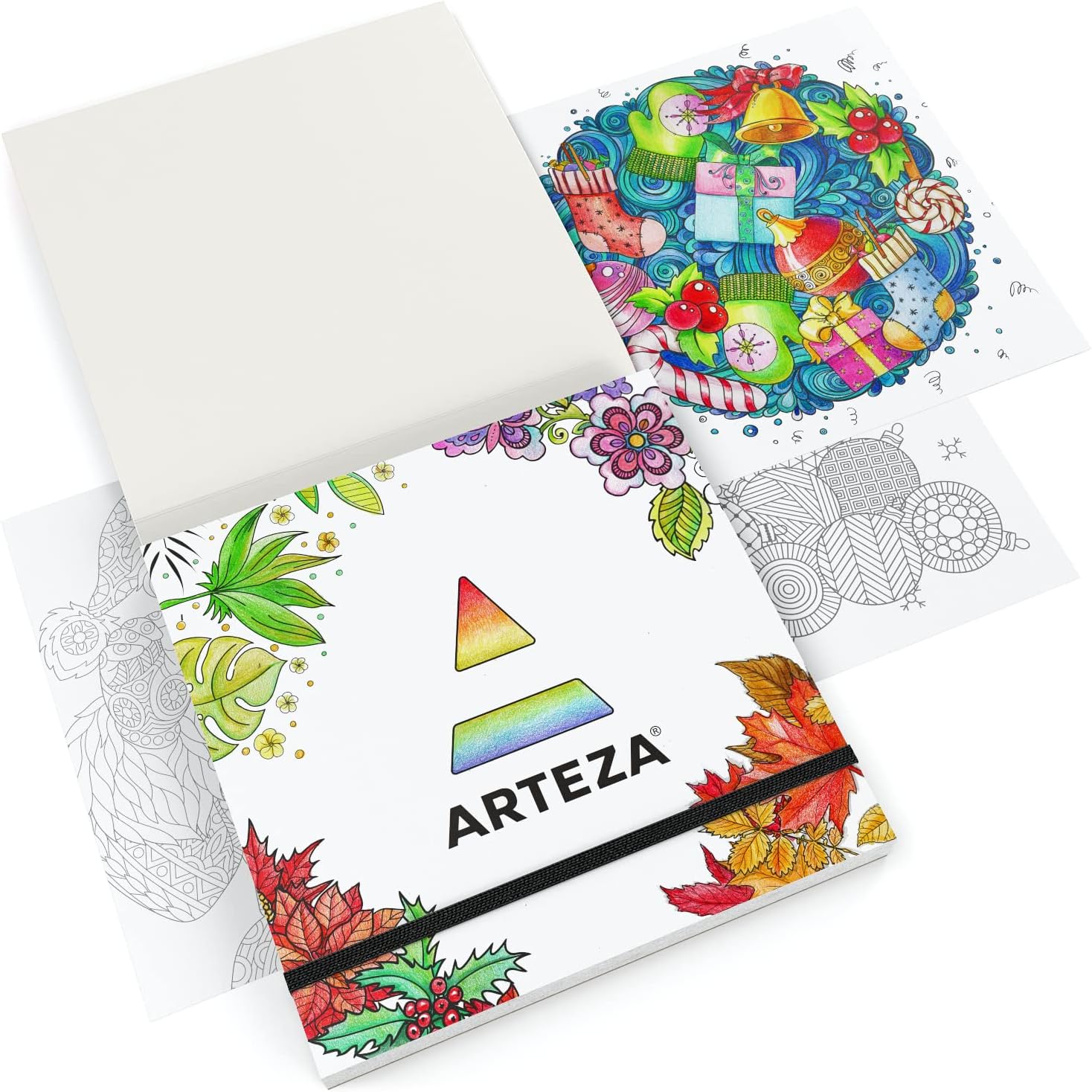 Arteza Libro para colorear para adultos, 120 hojas desmontables, 9 x 9 pulgadas, tema de 4 estaciones, papel de 100 libras, suministros de arte para