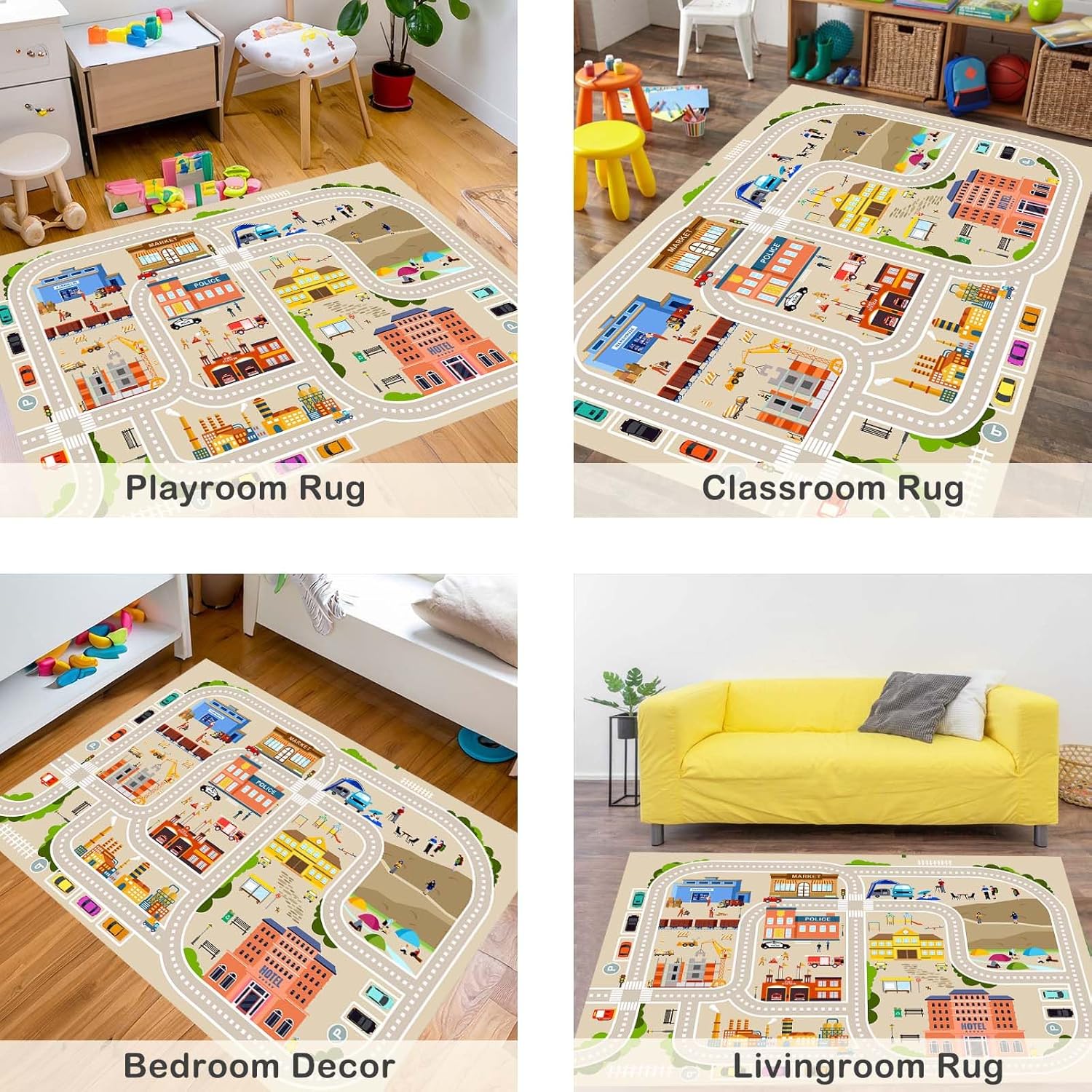 Alfombra de juego para niños, adecuada para aula, sala de juegos con parte trasera antideslizante, alfombra lavable para área de tráfico por