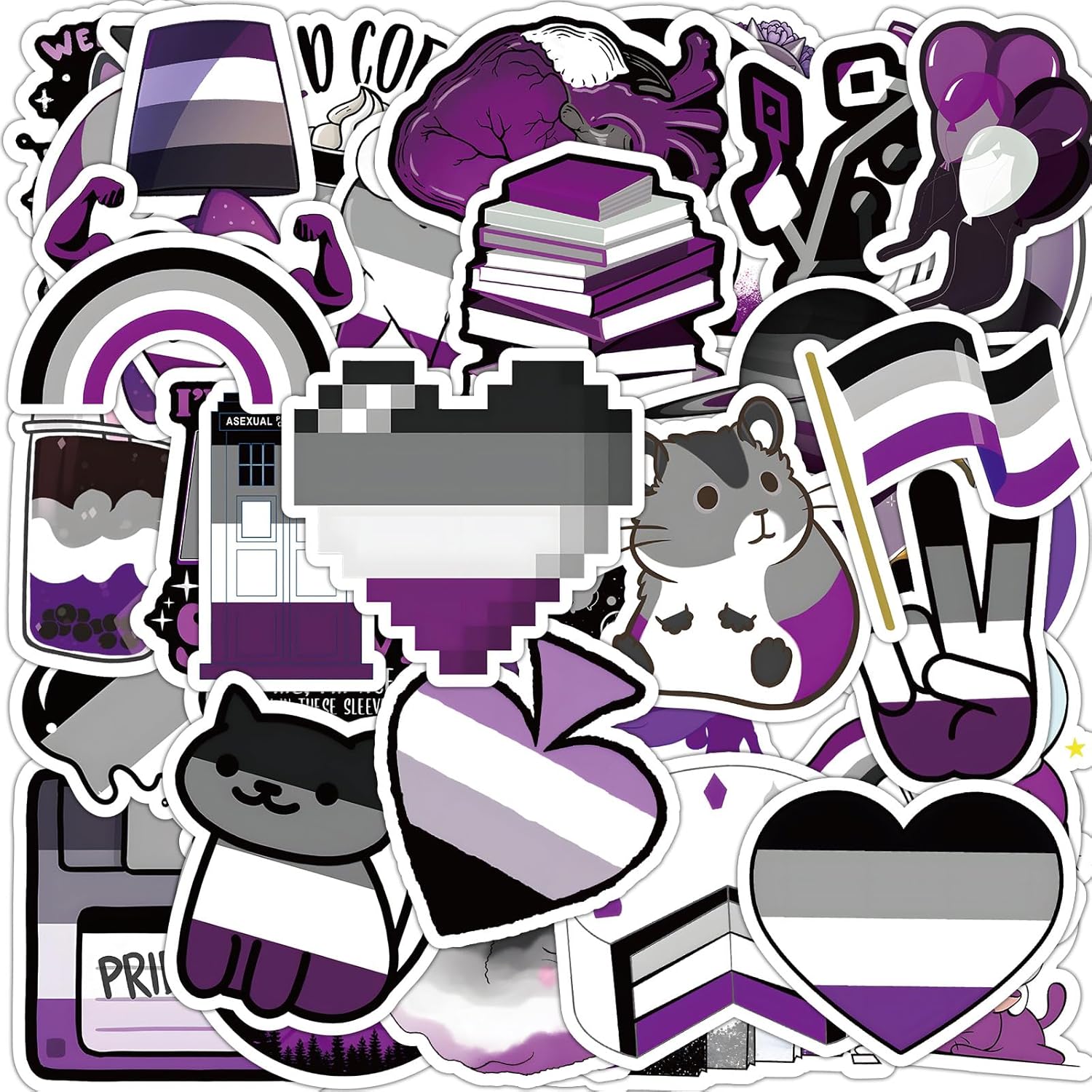 MEPLUM Calcomanías de orgullo asexual, 60 unidades de calcomanías de orgullo asexual a granel para cosas de orgullo asexual, vinilo impermeable