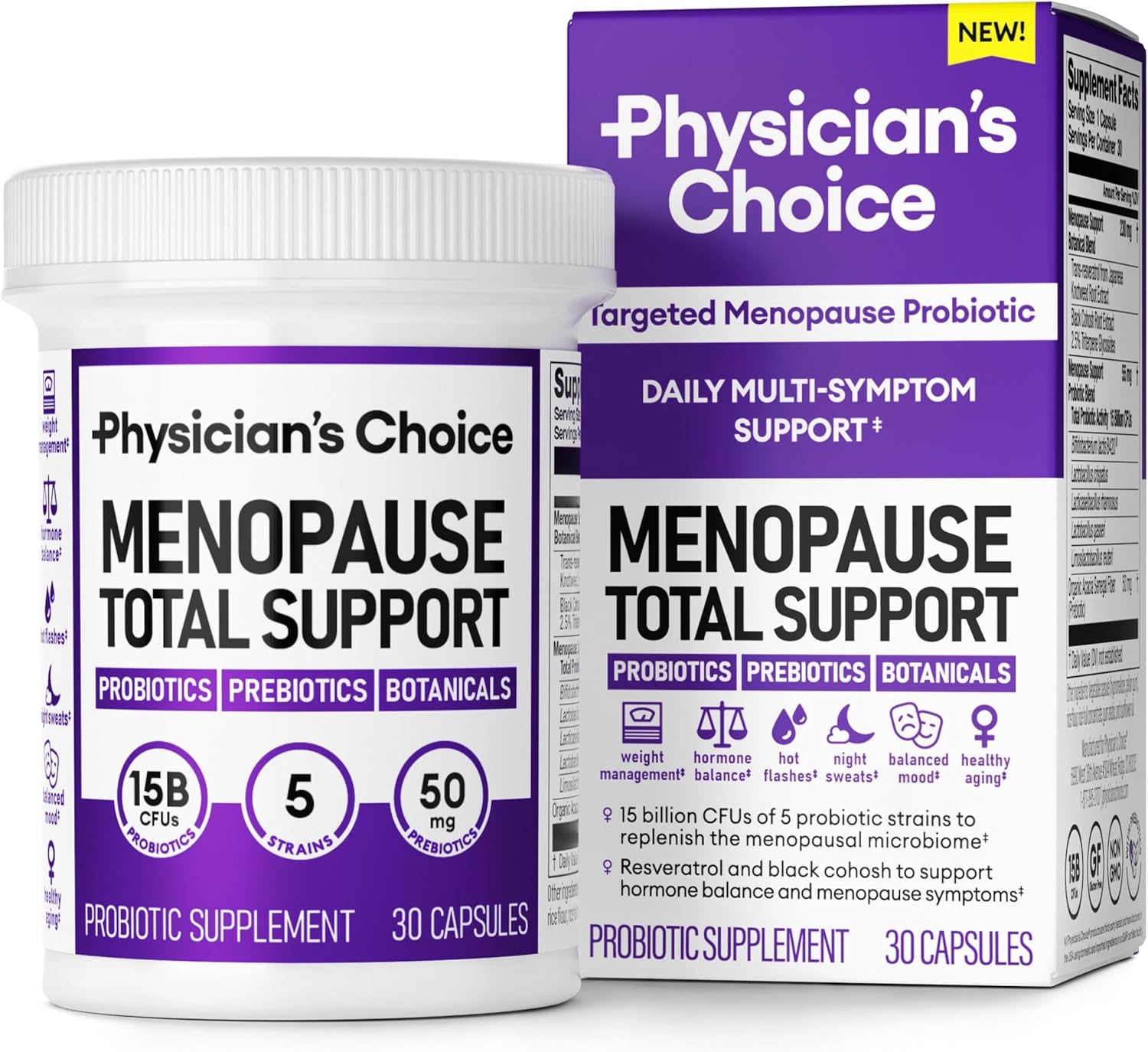 Physician’s Choice Suplemento probiótico para la menopausia para mujeres, apoya el equilibrio hormonal, sofocos, sudores nocturnos, control de peso,