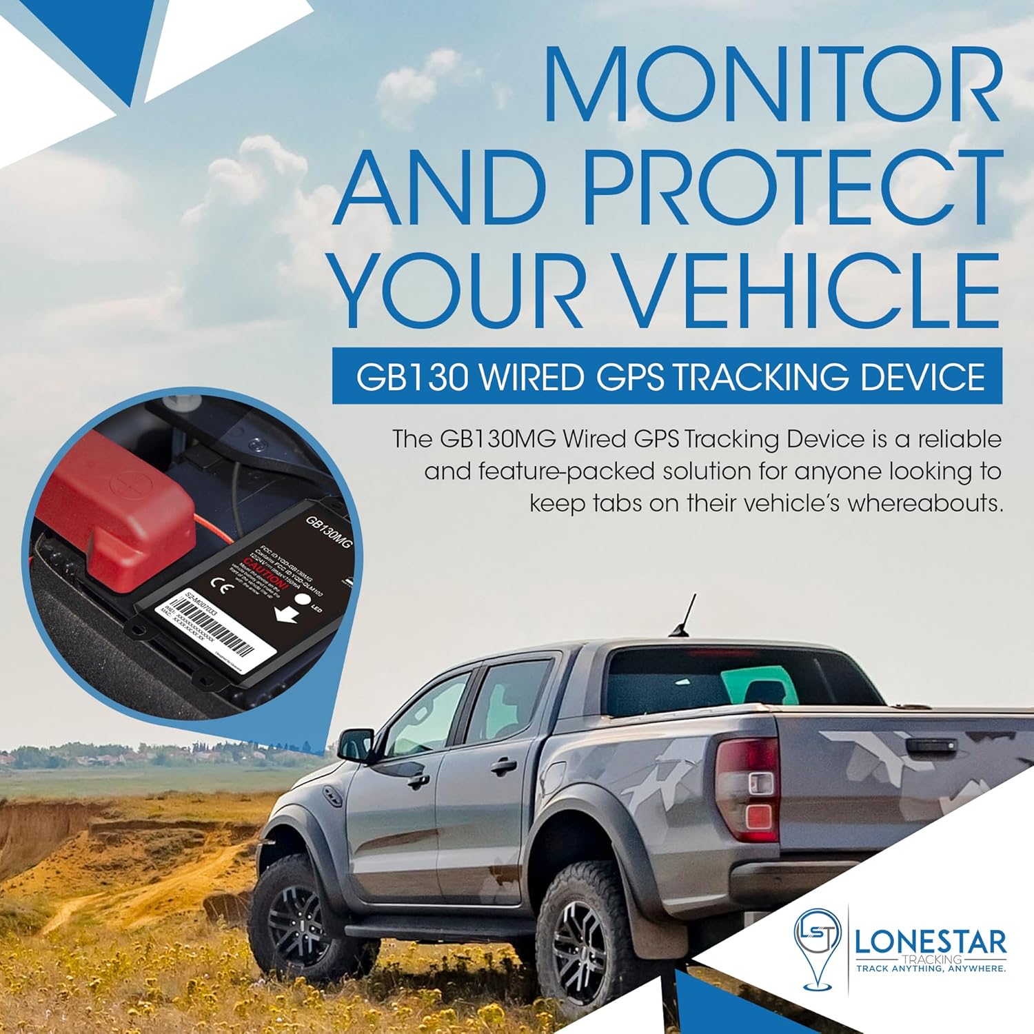 LoneStar Tracking GB130 – Rastreador GPS con cable para vehículos, 4G5G Cat M1, dispositivo de seguimiento para automóvil, localizador GPS en tiempo