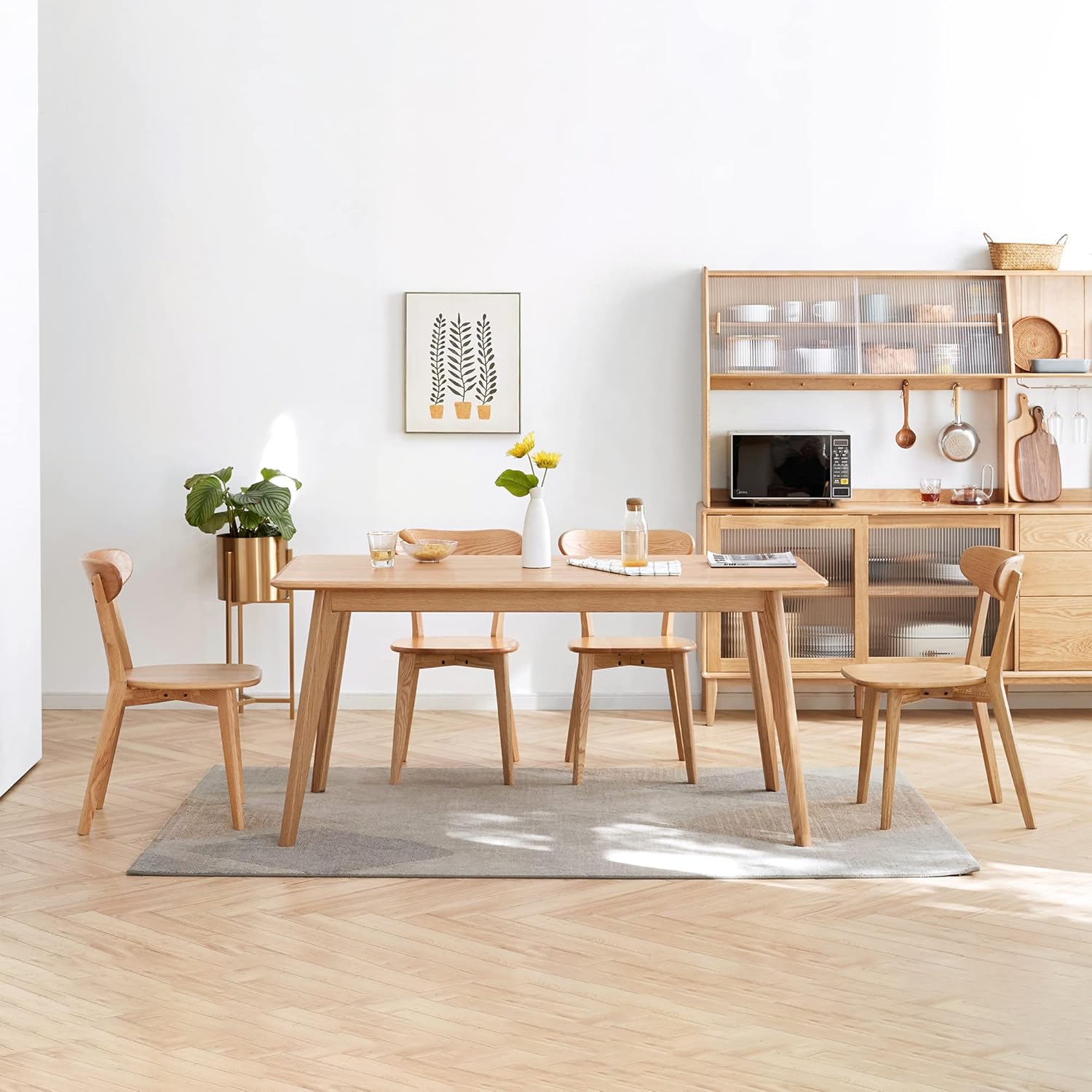 Grewood Sillas de comedor 100% de madera de roble macizo, sillas de comedor modernas de mediados de siglo con respaldo ancho redondeado, sillas para