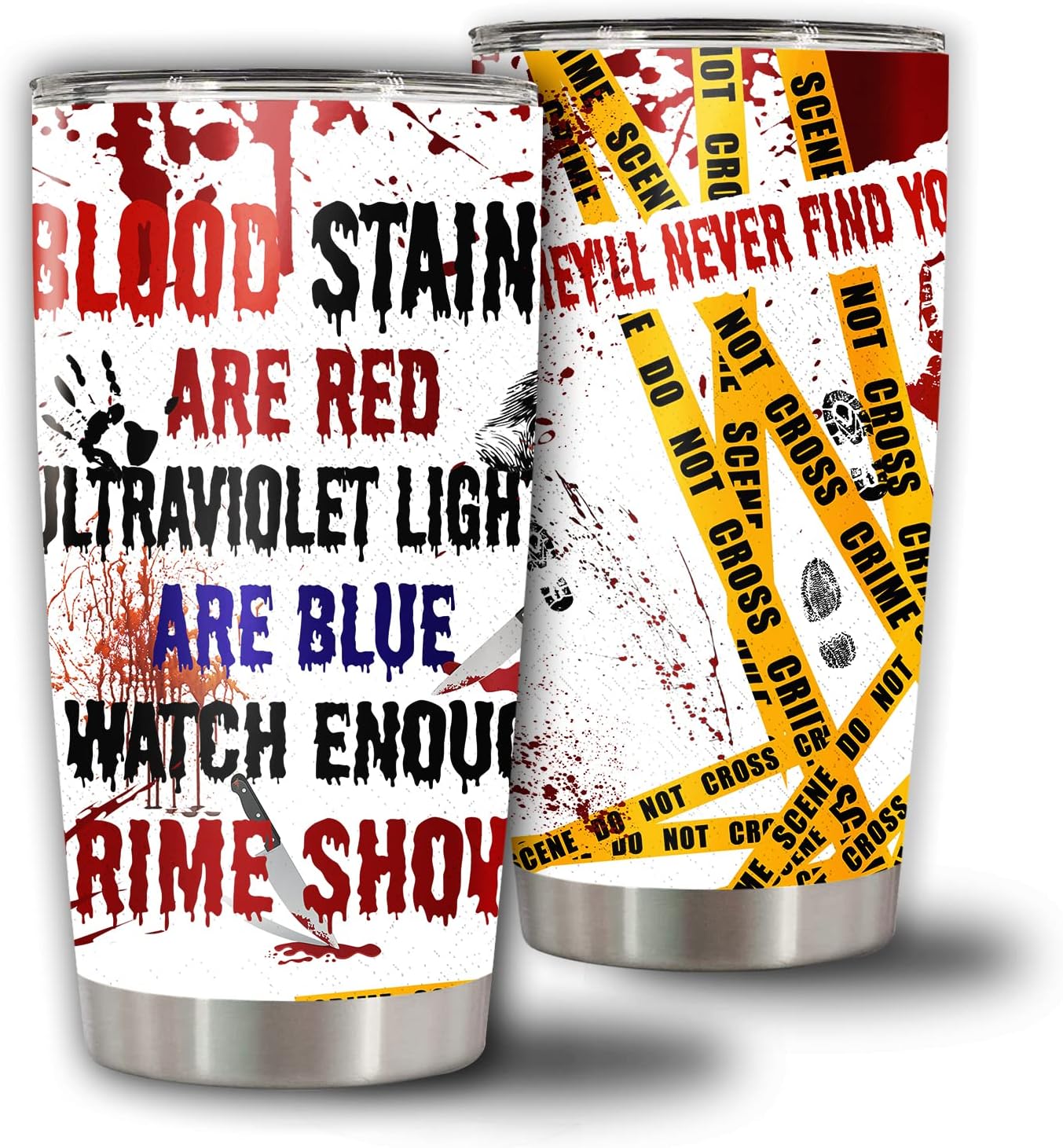 Vaso aislado de acero inoxidable con tapa, taza de viaje con texto en inglés “True Family Crime I Friend”, taza al vacío, suficiente té crimen, café