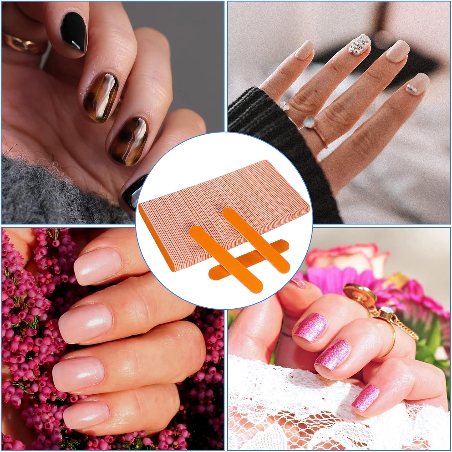 Mini limas de uñas a granel (100 unidades), lima de uñas de doble cara para uñas naturales, juego de herramientas de manicura, lima de uñas