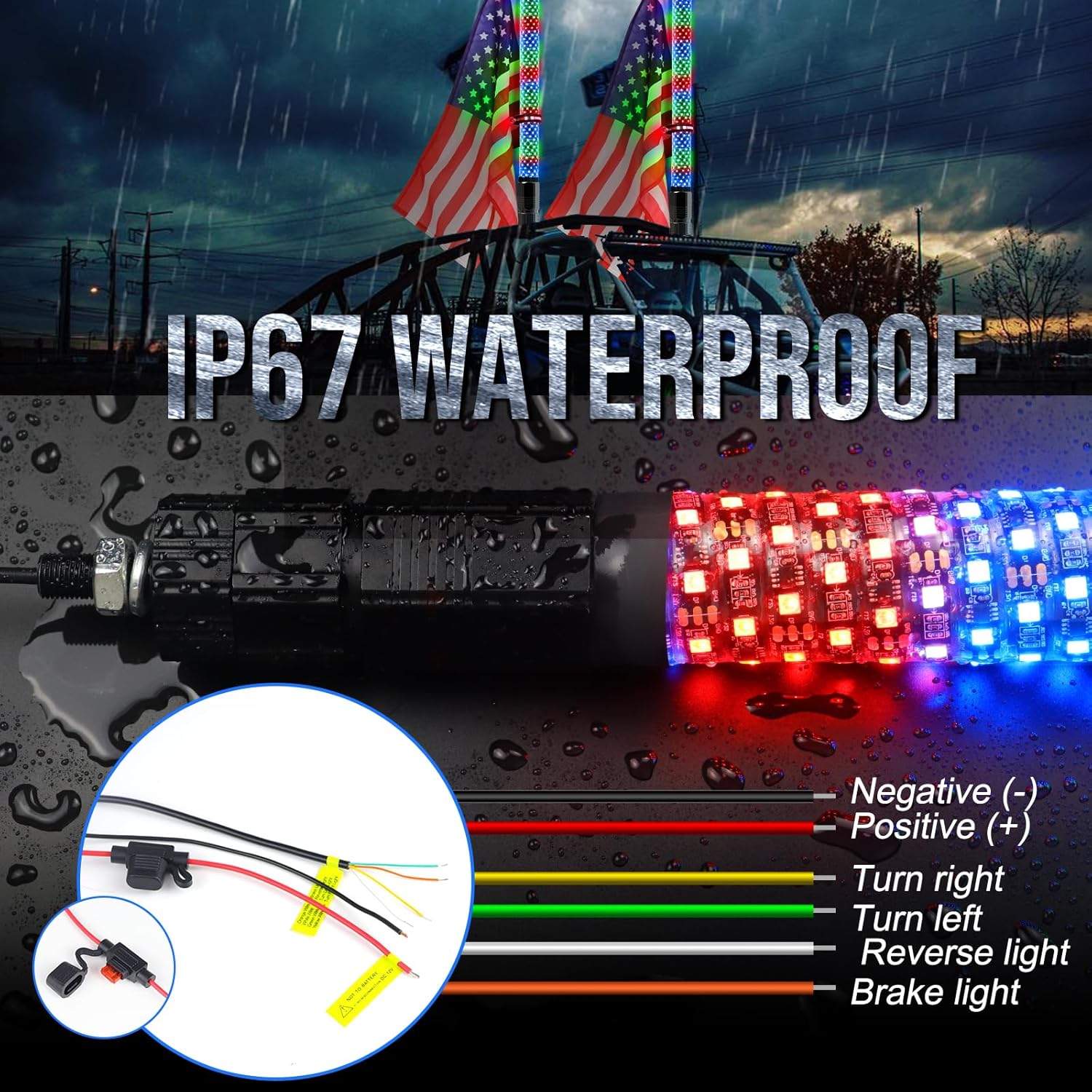 2 luces LED de persecución de 2 pies de alta densidad y alto brillo LED con función de direcciónfreno y marcha atrás, control remoto y aplicación