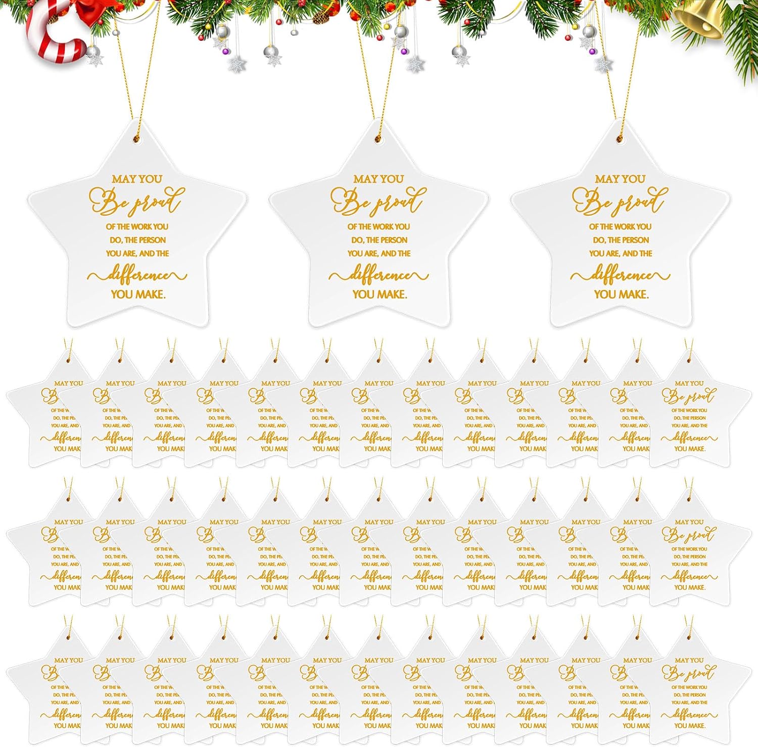 40 piezas de regalos de agradecimiento, adornos de cerámica de Navidad, regalos inspiradores, placa colgante en forma de estrella, recuerdo para