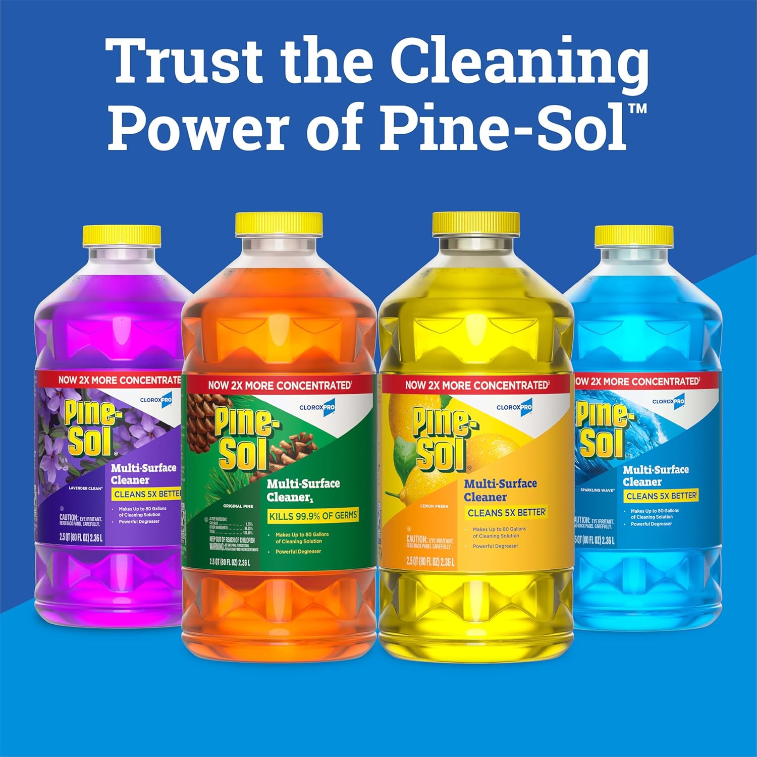 Pine-Sol Limpiador multisuperficie, CloroxPro, fórmula concentrada 2x, limón fresco, 80 onzas líquidas
