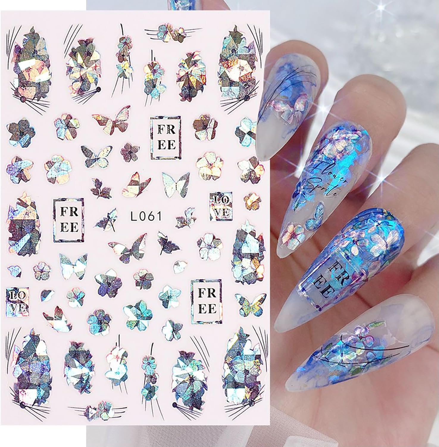 8 hojas de calcomanías de arte de uñas de flores de animales, calcomanías autoadhesivas 3D de mariposas, pavo real, suministros de arte de uñas,