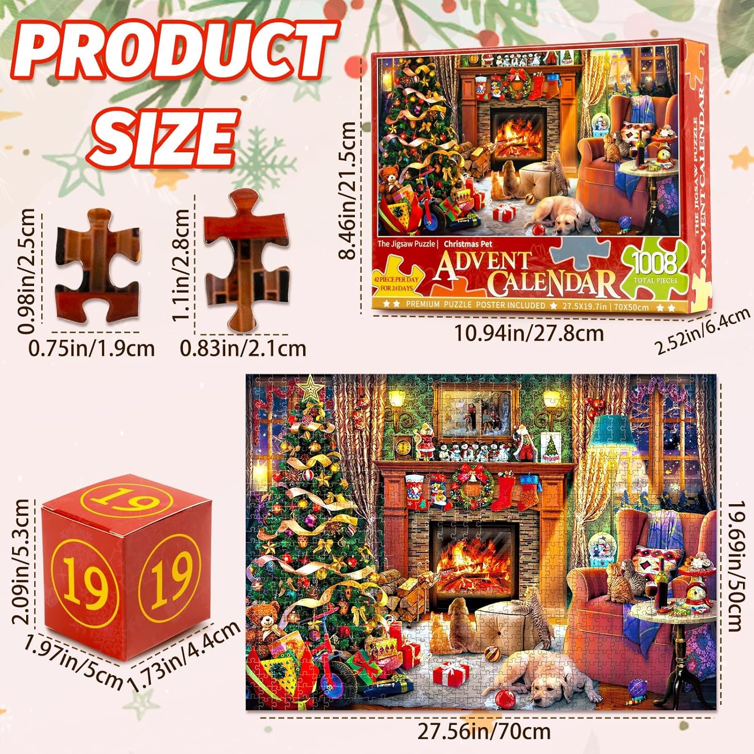 Calendario de Adviento 2023 – Rompecabezas de Navidad  1008 piezas de calendario de cuenta regresiva de 24 días de Navidad, rompecabezas de chimenea
