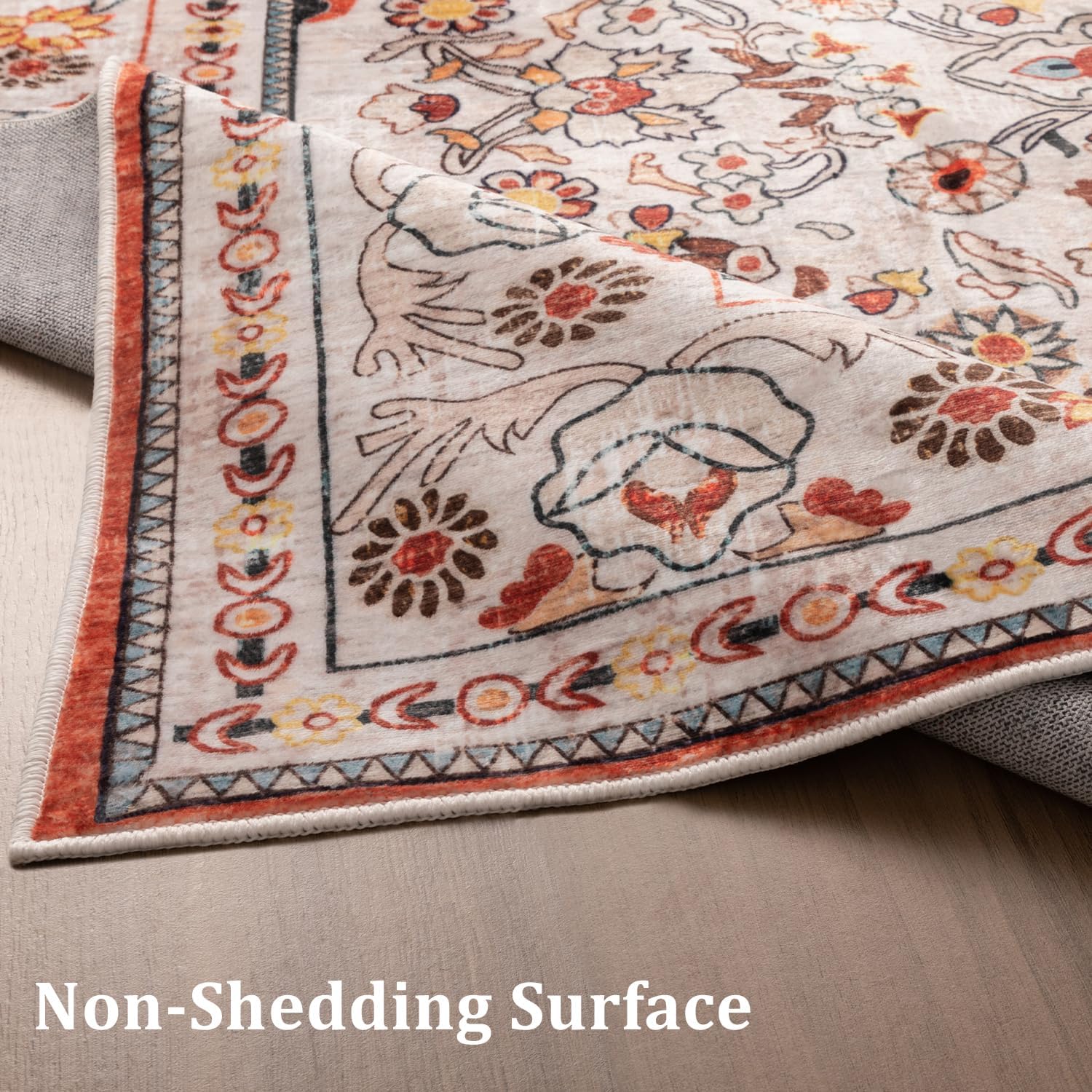 YIHOUSE Alfombras lavables, de 5 x 7, suaves, antideslizantes, vintage, para sala de estar, alfombra de pelo bajo, oriental con estampado floral,