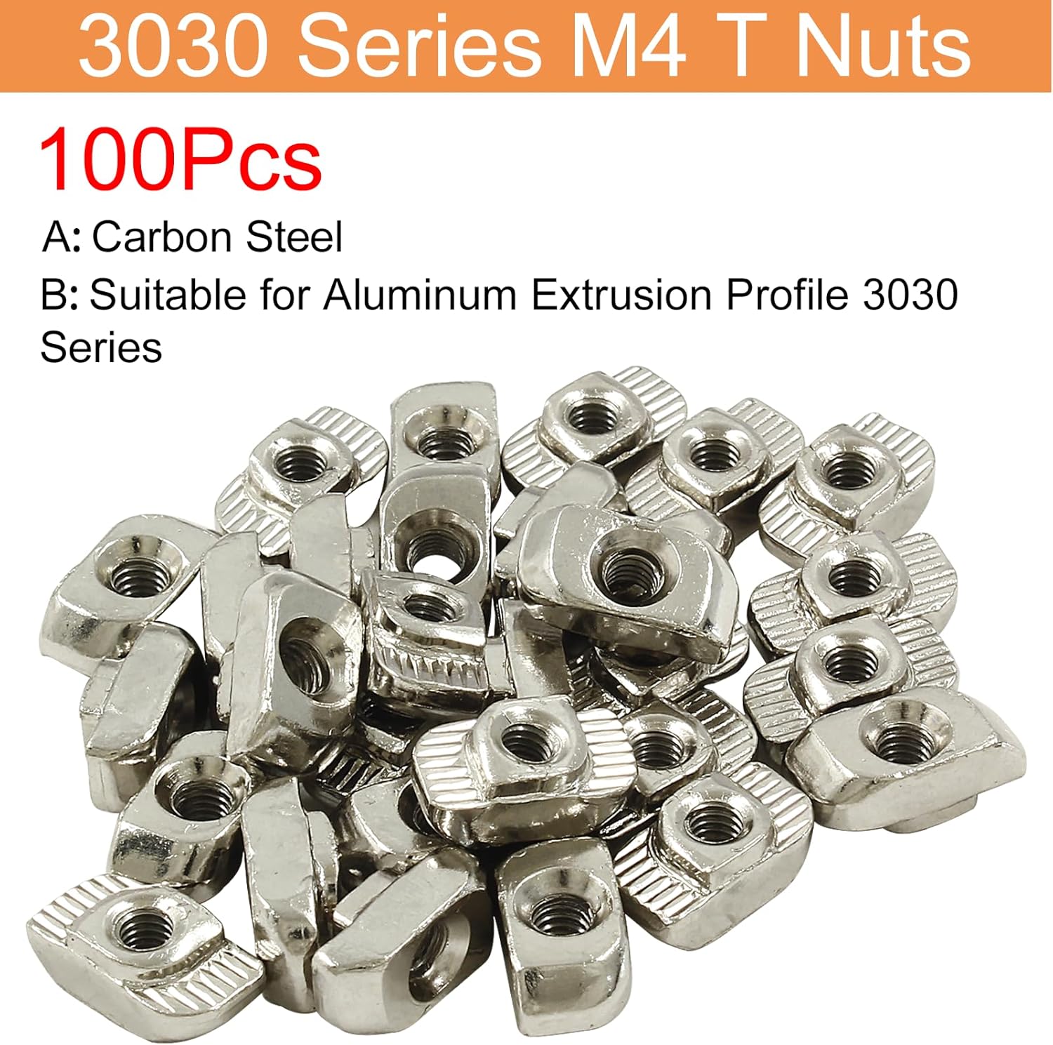 100 tuercas de acero al carbono de la serie 3030 T, M4 con ranura en T, cabeza de martillo, surtido de tuercas para perfil de aluminio