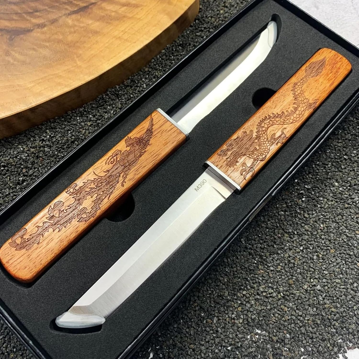 Juego de cuchillos de doble filo 2 en 1 hechos a mano con dragón y fénix, práctico cuchillo de cocina con funda, cuchillo de cocina de acero