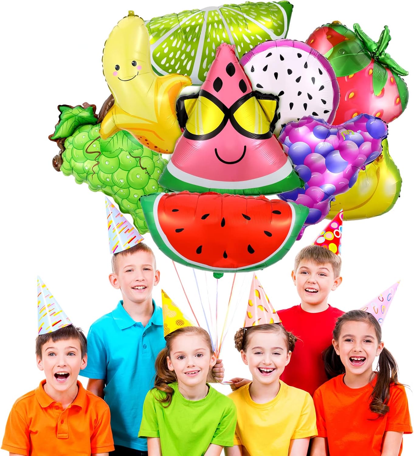 28 globos de frutas de verano para decoraciones de fiesta de frutas Tutti, globos de aluminio de aluminio para helio, globos tropicales de fresas y