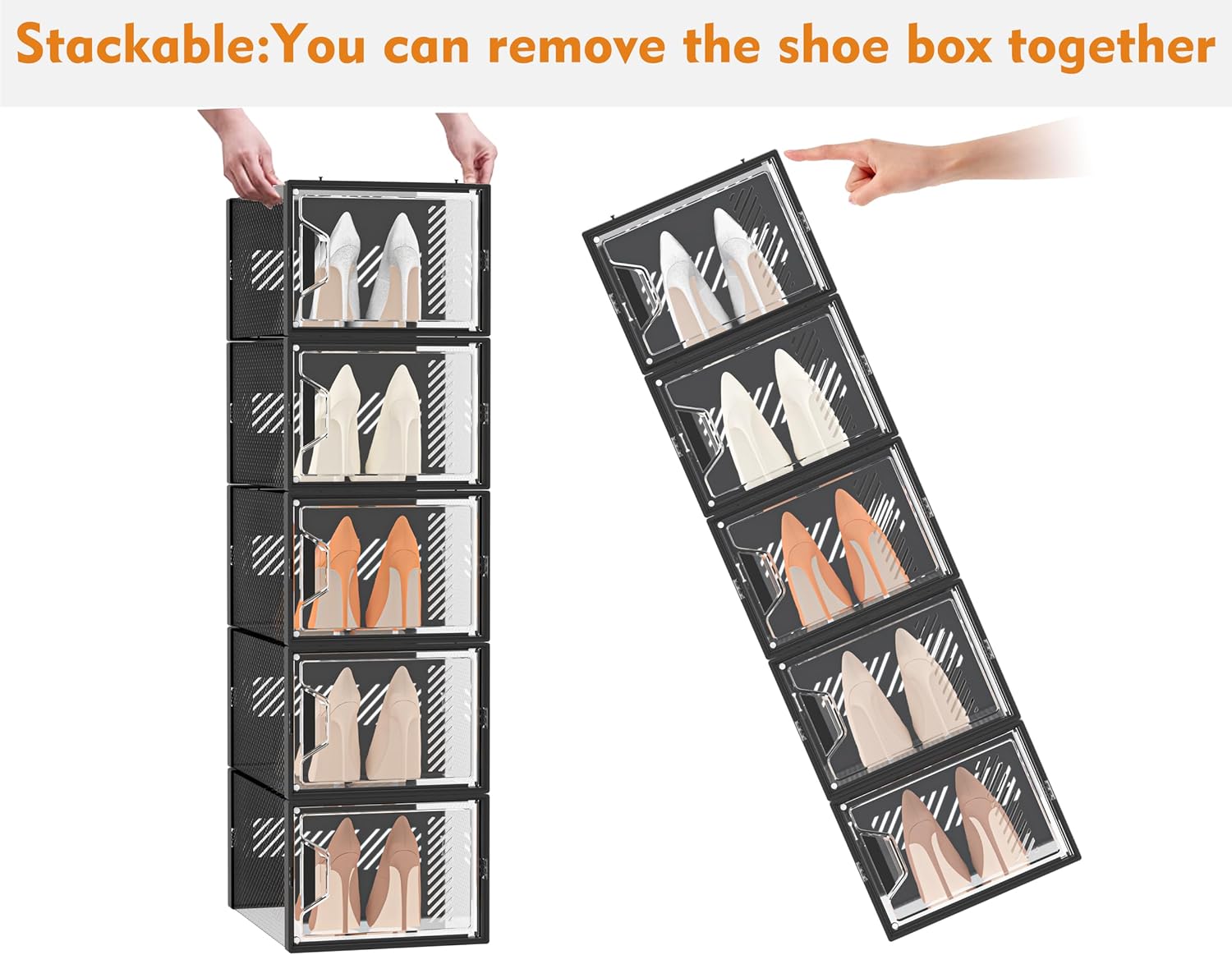 Almacenamiento de zapatos, paquete de 12 organizadores de zapatos grandes para armario, cajas de zapatos apilables de plástico transparente para